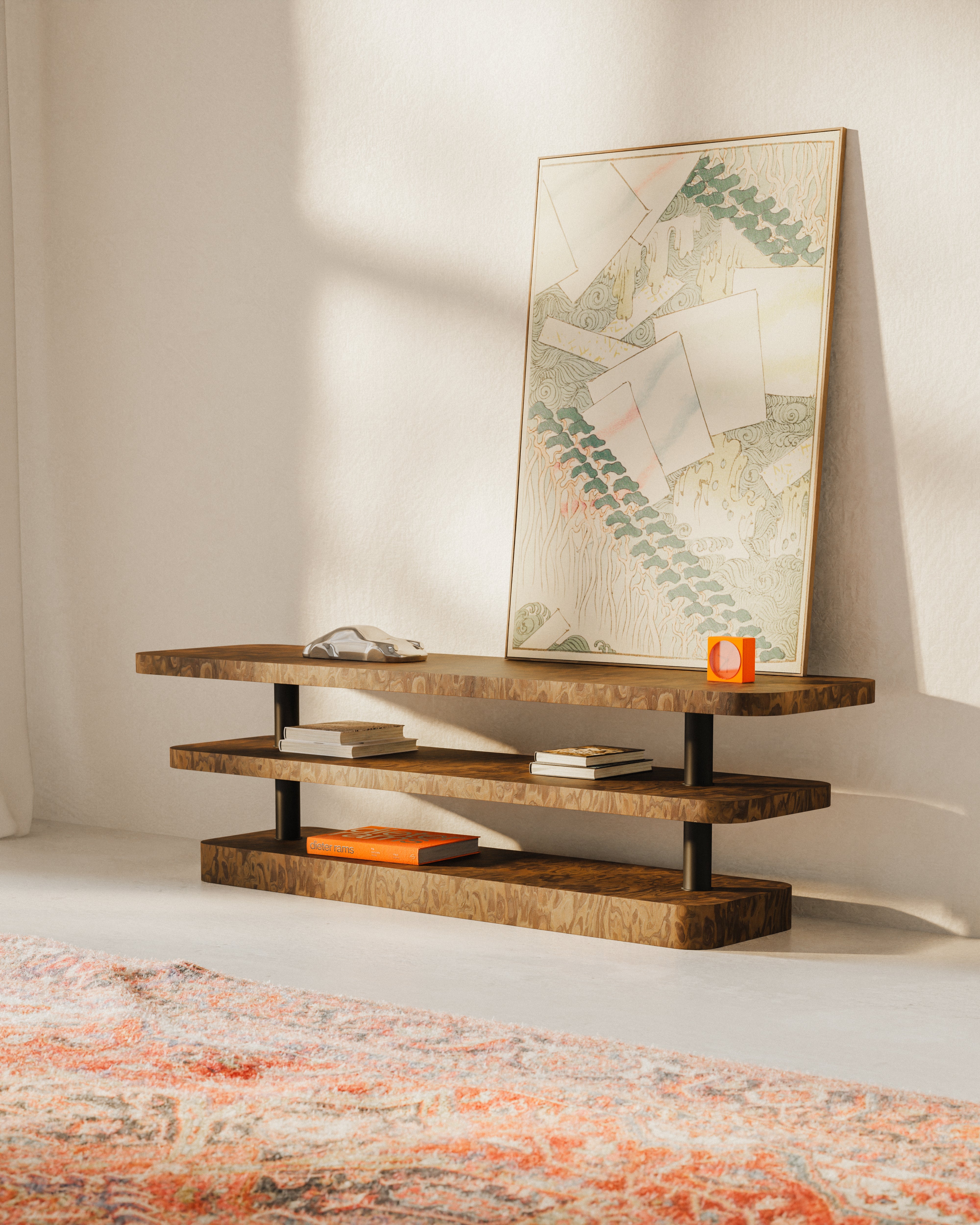 Televízna skrinka REL dyha California Burl s čiernymi prvkami