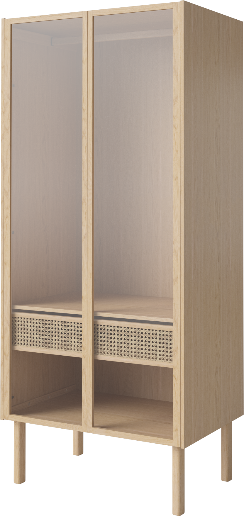 Skriňa so sklenenými dverami CANA bielené dubové drevo