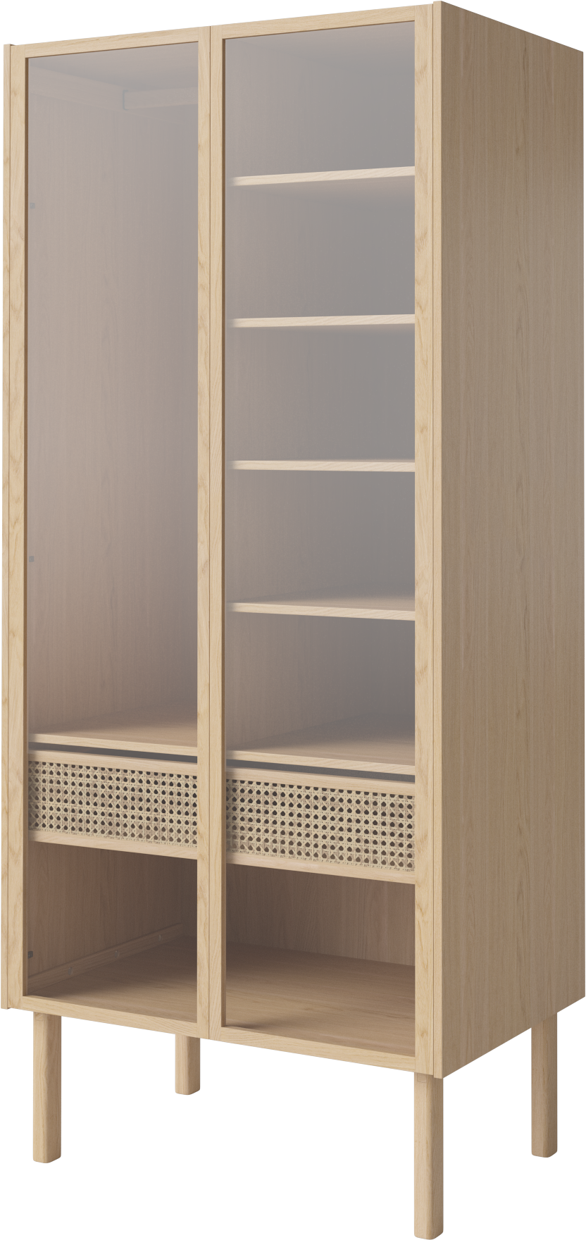 Skriňa so sklenenými dverami CANA bielené dubové drevo