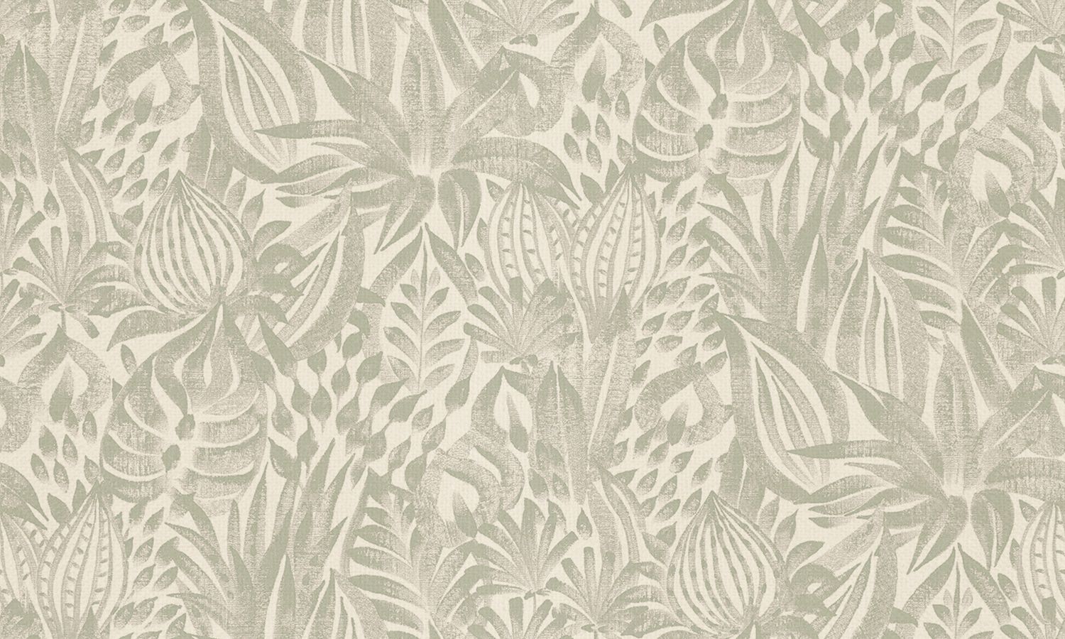 Textile wallpaper with a floral and leaf pattern FOLIAGE - CELADON greenish-blue