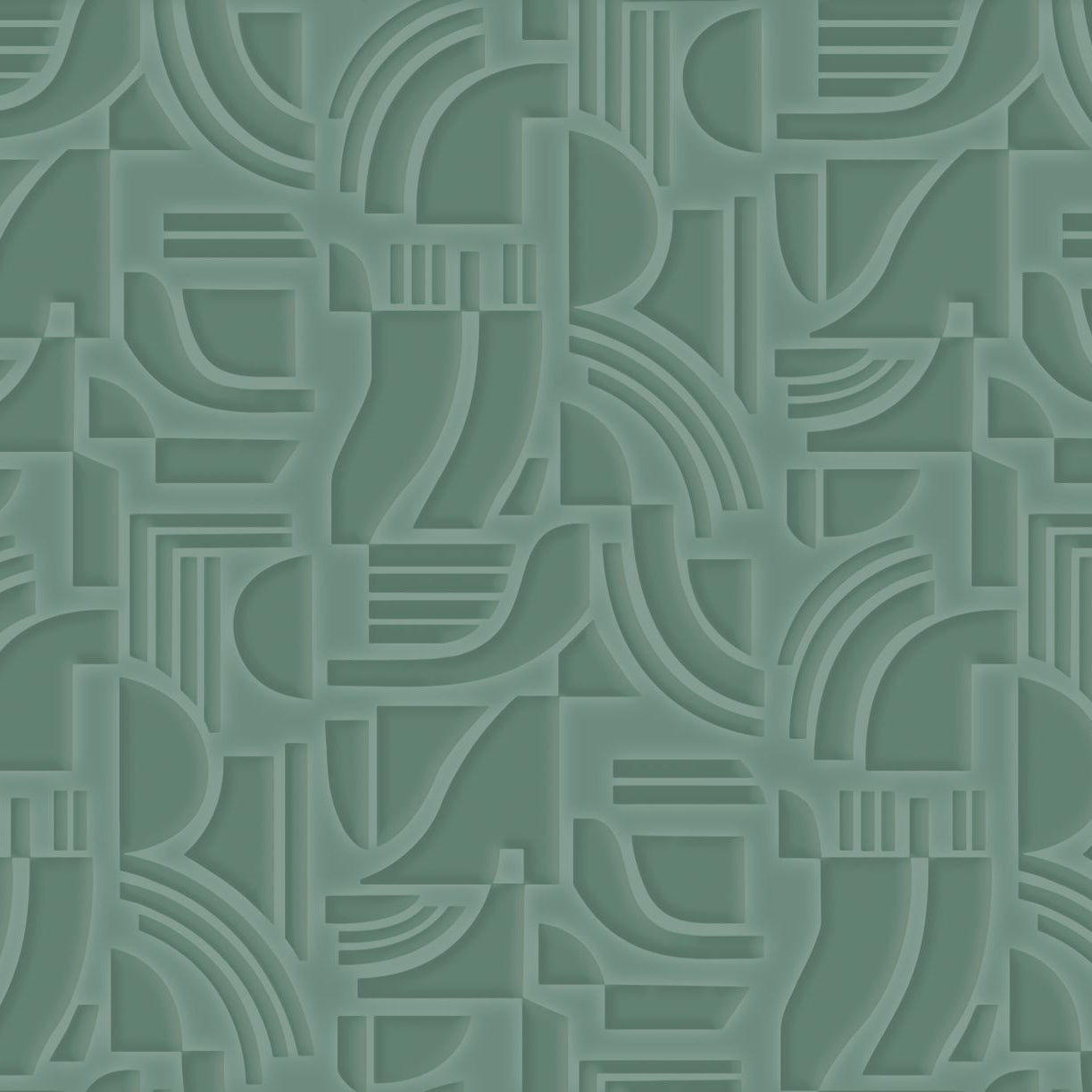Structural textile wallpaper with geometric pattern ARCANE - CELADON greenish-blue