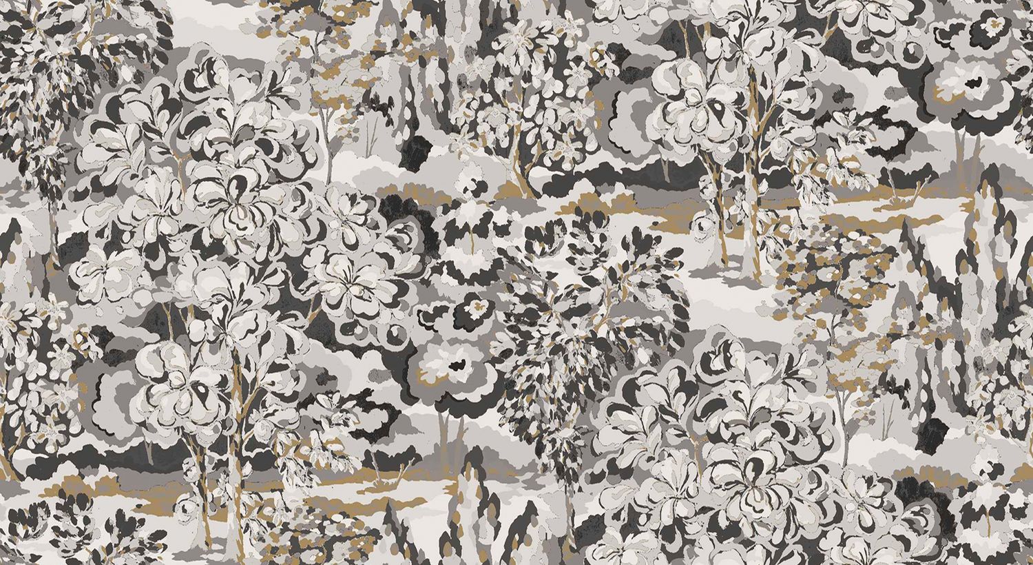 Structural textile wallpaper with a leafy plant pattern VERDURE - TAUPE brown-gray