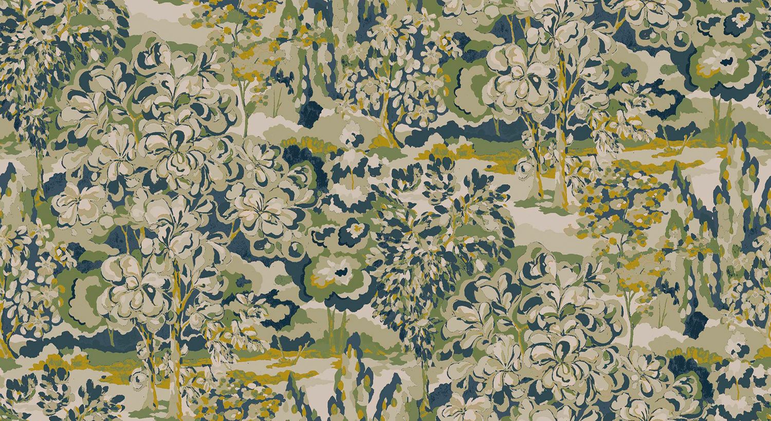 Textile structural wallpaper with a leafy plant pattern VERDURE - VERT green