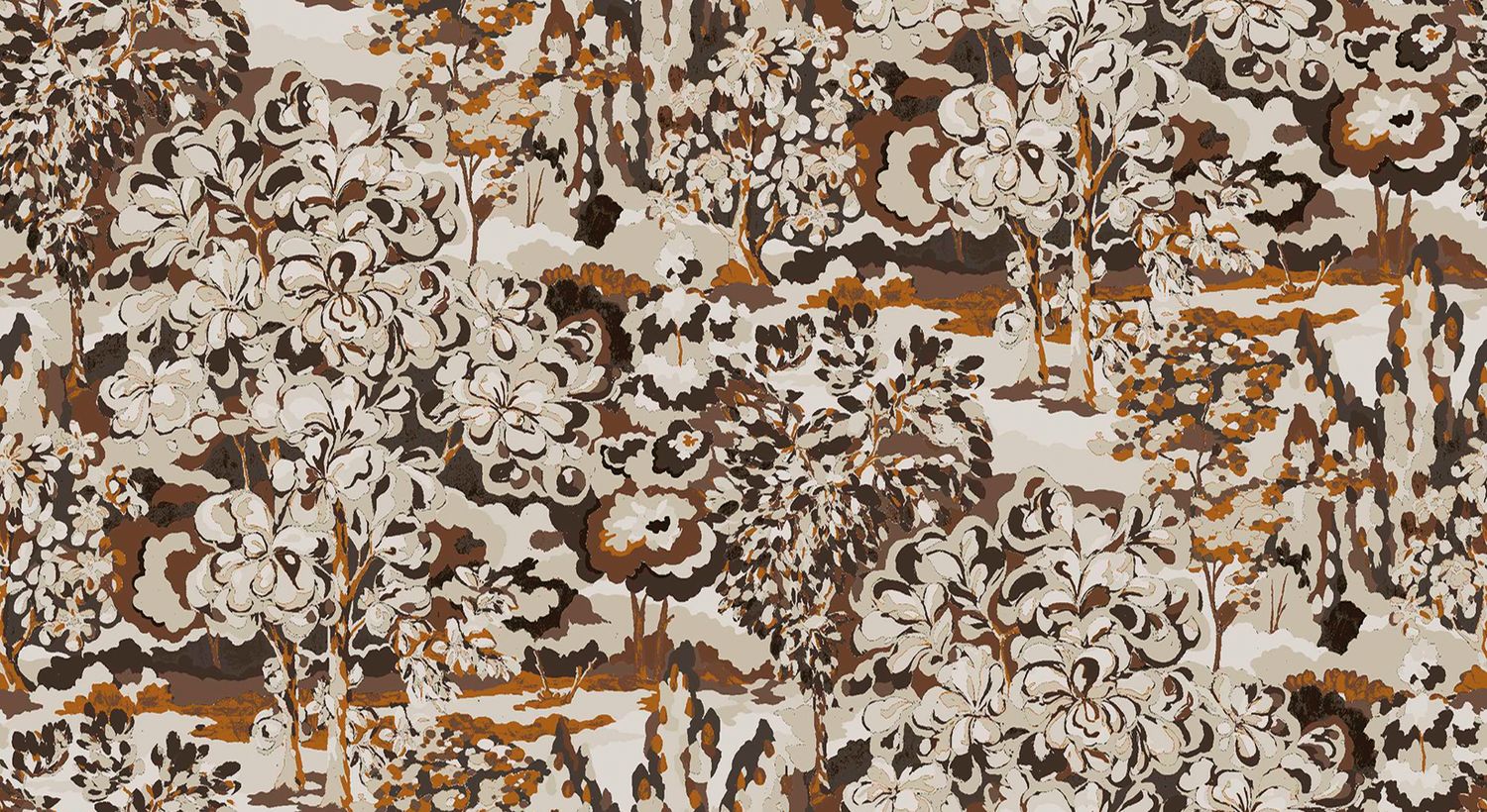 Textile structural wallpaper with a leafy plant pattern VERDURE - ORANGE BRULÉ burnt orange