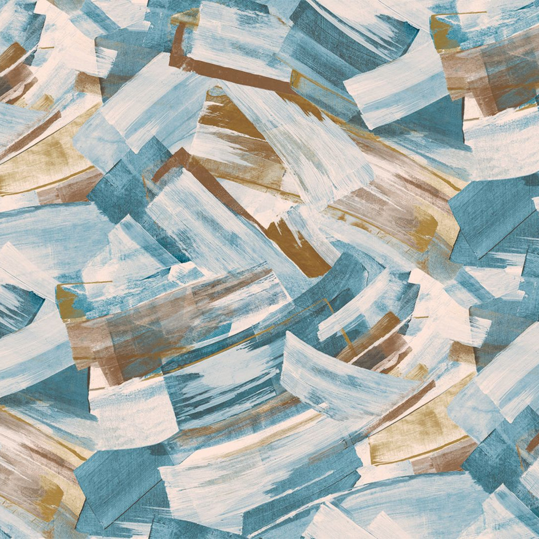 Metallic Wallpaper with Abstract Pattern IMPULSION - TOPAZE DORÉ Blue with Bronze