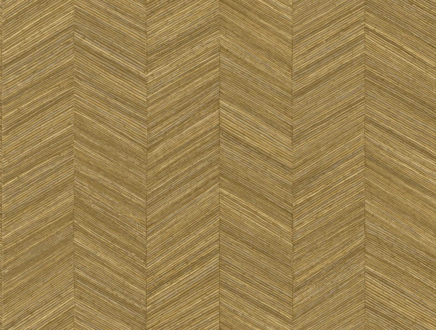 Geometric structural wallpaper mimicking wood with a herringbone pattern OCOTEA - Honey OCRE