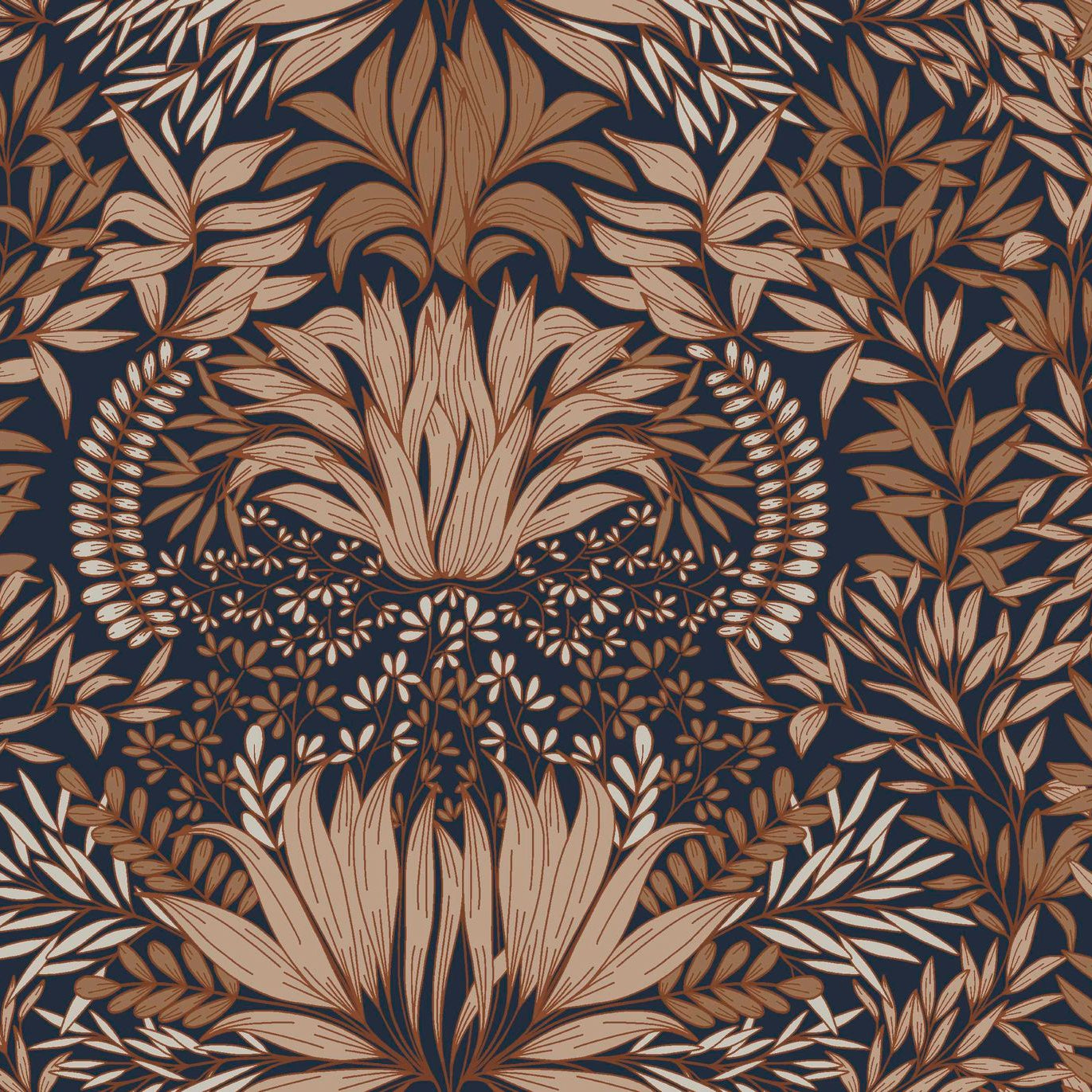 CHARDON floral pattern wallpaper - BLUE/RUST blue with pink