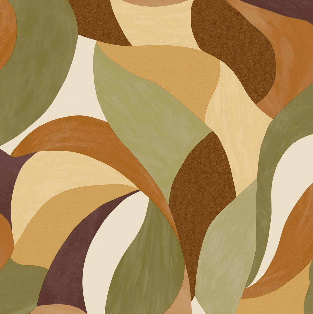 Abstract plant motif wallpaper in MANDORLA leaves - KAKI/TERRACOTTA khaki with terracotta