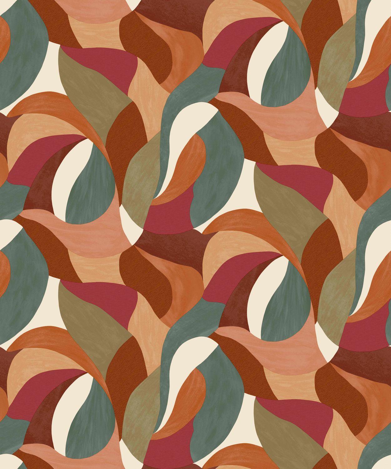 Abstract plant motif wallpaper in MANDORLA leaves - ORANGE BRULEE/IMPERIAL GREEN orange with green
