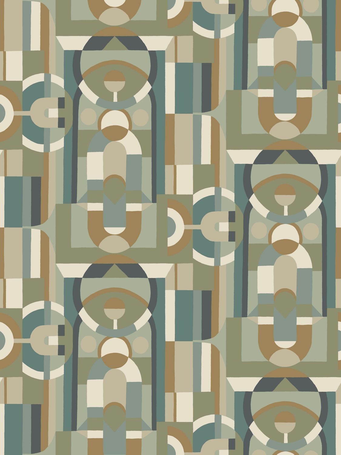 Tapeta s geometrickým motívom vitráže VITRAIL - CÉLADON/KAKI seledínová s khaki