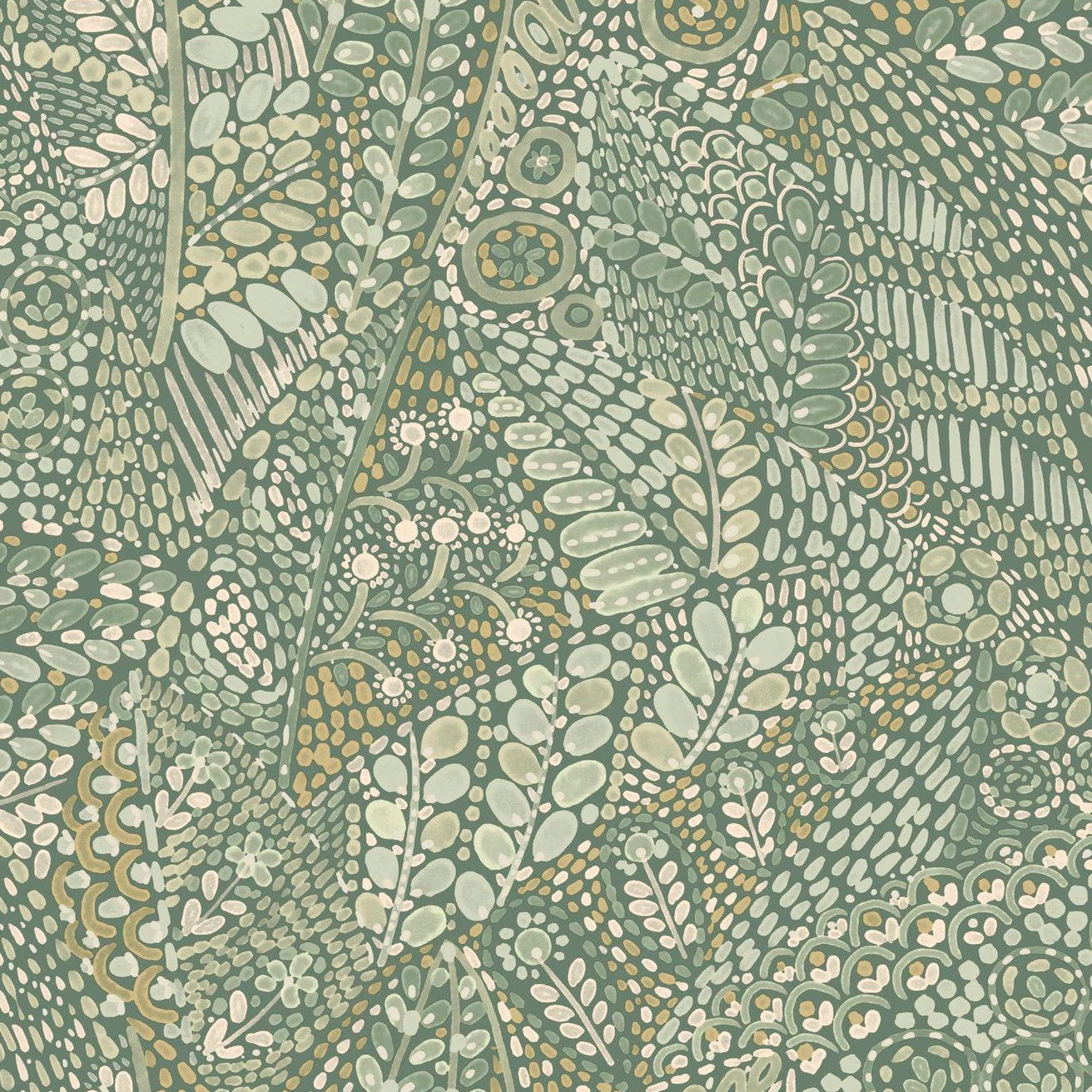 Tapeta s rastlinným motívom listov TALAVERA - CÉLADON/AMANDE mätovo zelená s mandľou