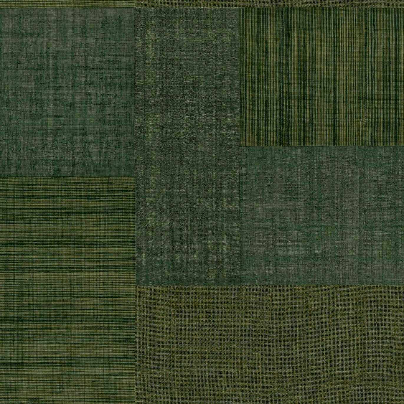 Geometric Structural Wallpaper Patchwork Imitating Fabric MESTIZO - VERT FORÊT Forest Green