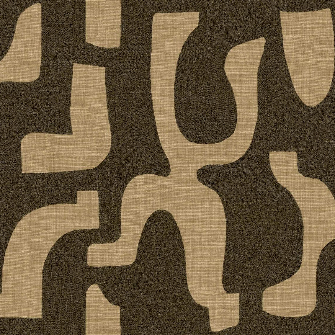 Structural wallpaper imitating fabric in abstract organic shapes SERAN - MORDORÉ brown with beige