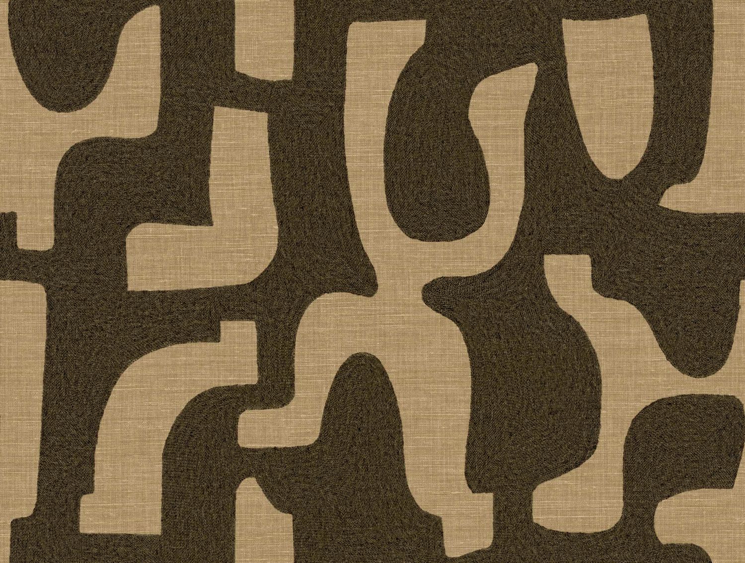 Structural wallpaper imitating fabric in abstract organic shapes SERAN - MORDORÉ brown with beige
