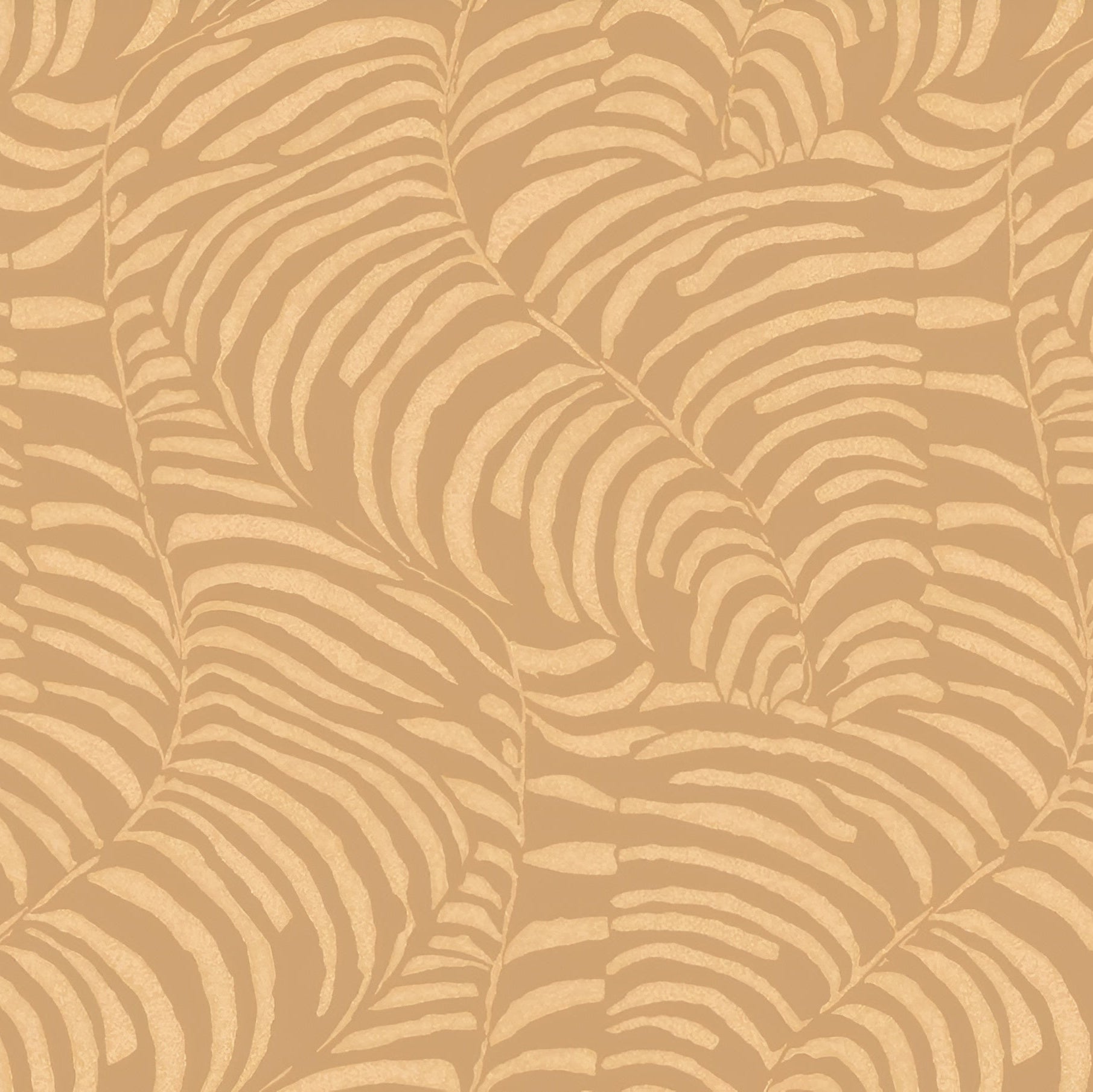 Metallic wallpaper with a fern leaf plant motif NOBILE - NUDE/DORÉ beige with gold