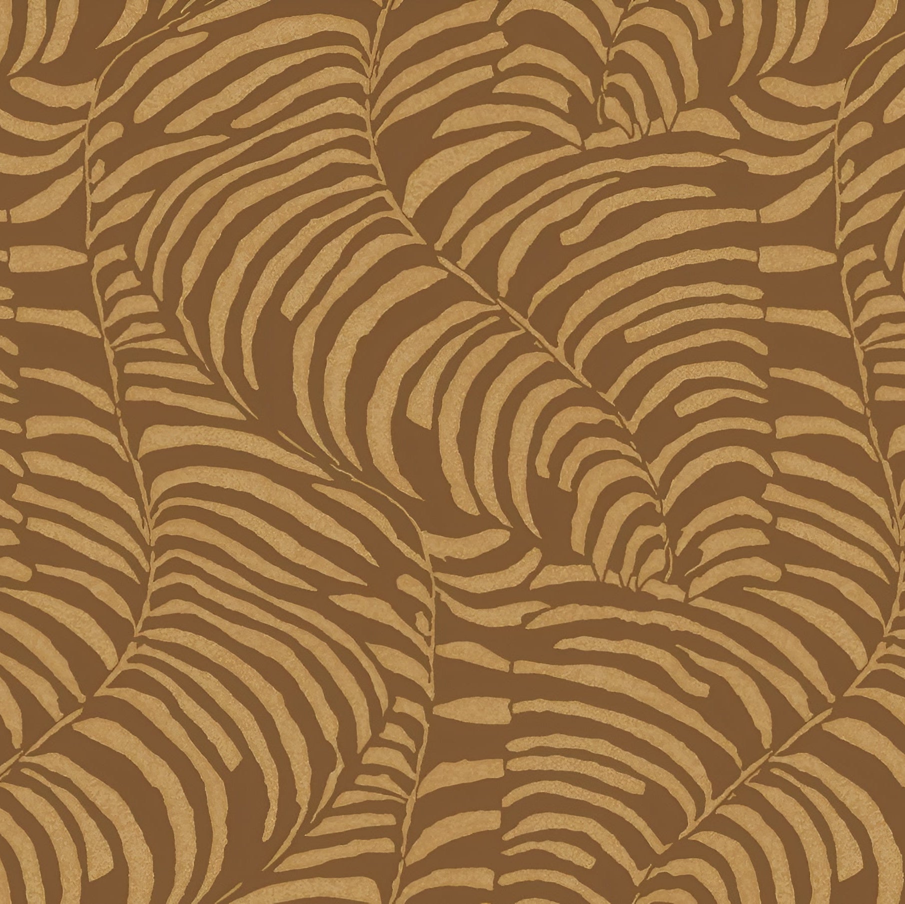 Metallic wallpaper with a fern leaf plant motif NOBILE - MORDORÉ copper with gold