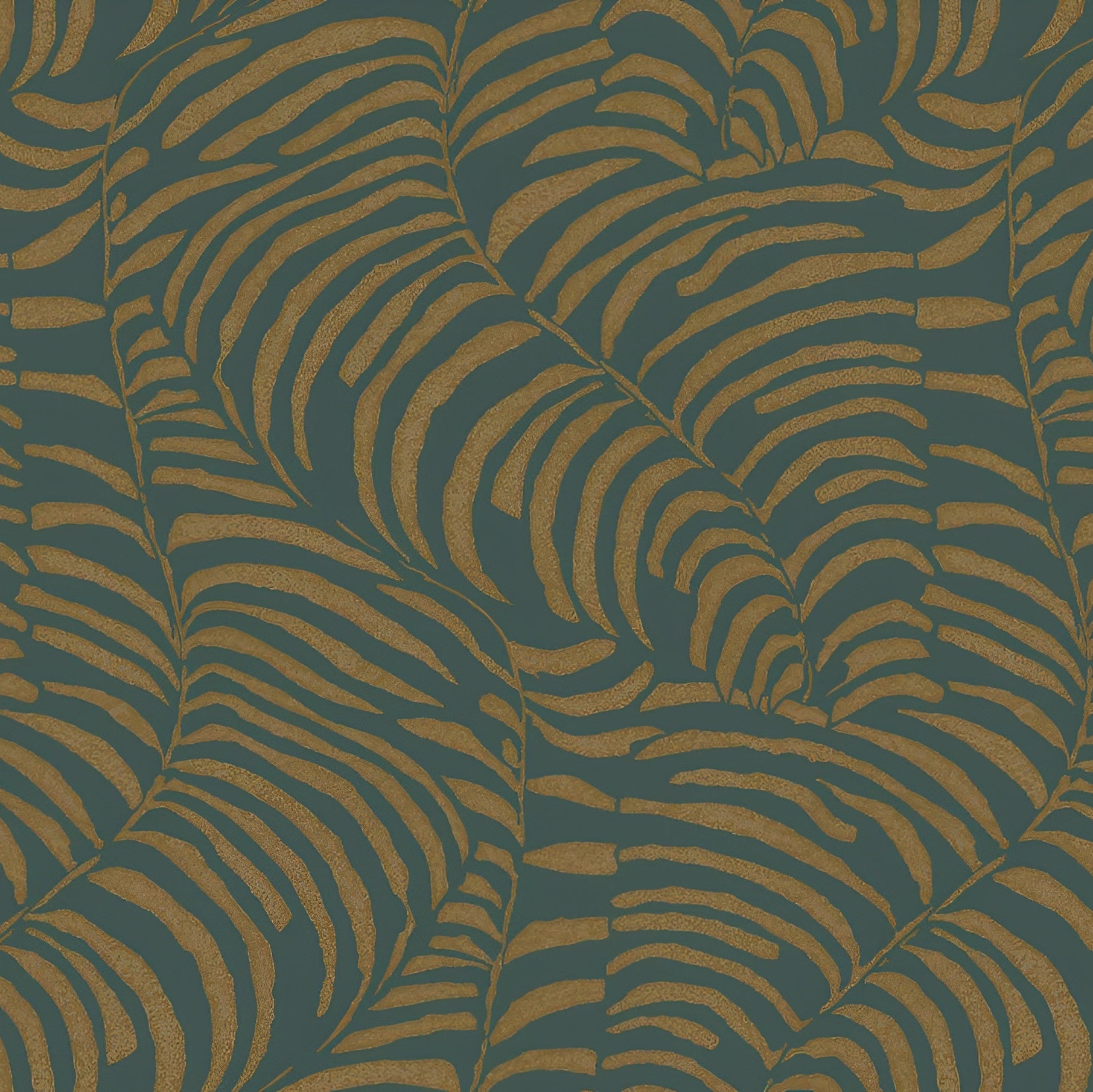 Metalická tapeta s rastlinným motívom listov paprade NOBILE - JASPE/DORÉ zelená so zlatou