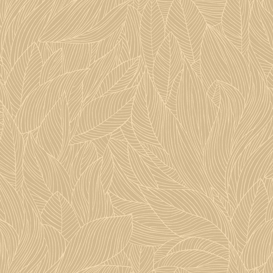 Wallpaper with a plant motif of leaves featuring a metallic effect HOSTA - GLACÉ/NACRÉ beige with a pearlescent finish