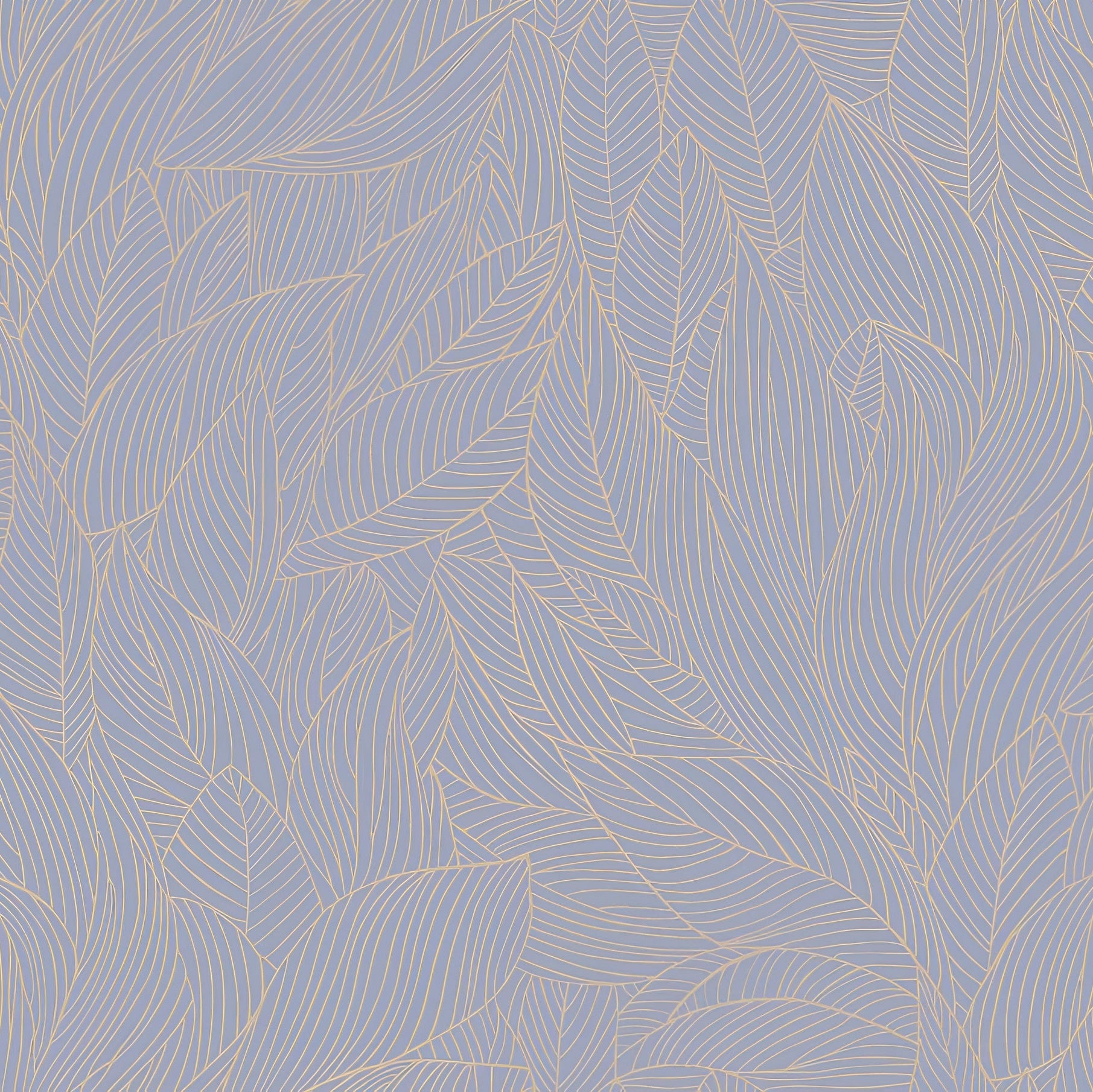 Wallpaper with a plant motif of leaves featuring a metallic effect HOSTA - LILAS/DORÉ lilac with gold
