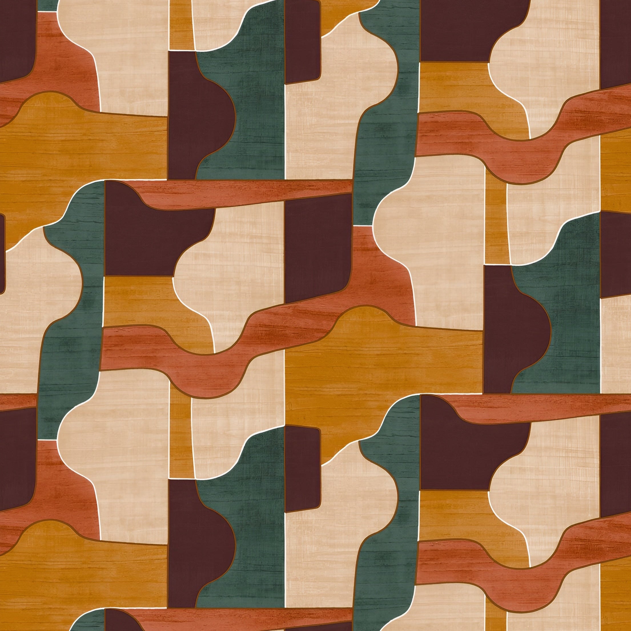 Structural wallpaper imitating wood with a geometric pattern MODERNISMO - MULTICO yellow with orange