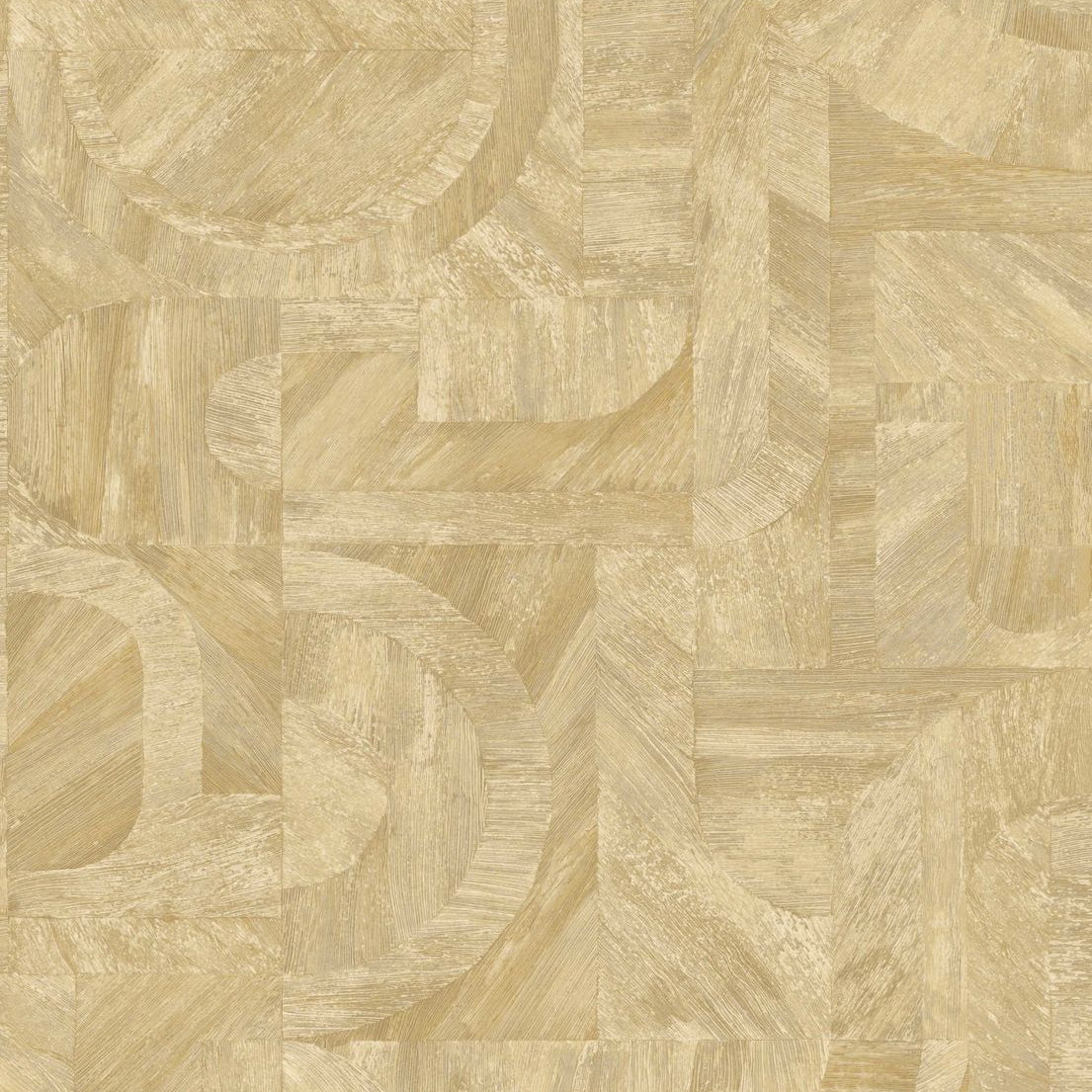 Geometric Wood-Look Textured Wallpaper with Mosaic Pattern INTARSIA - PAILLE Golden Beige