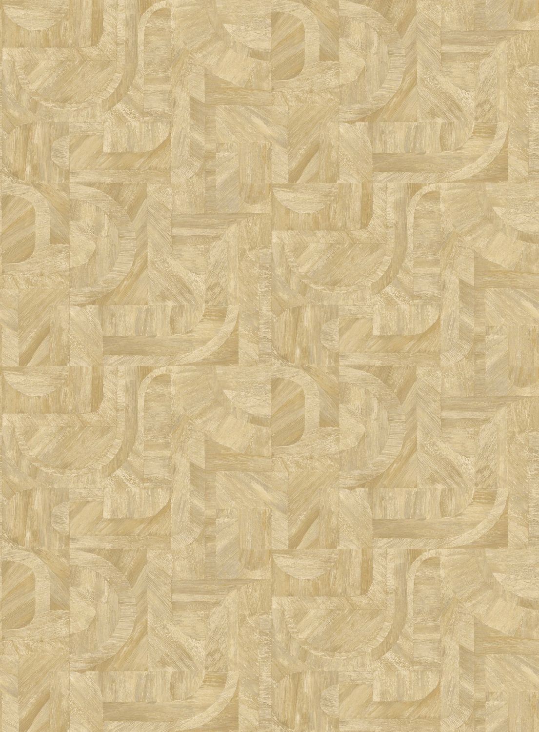 Geometric Wood-Look Textured Wallpaper with Mosaic Pattern INTARSIA - PAILLE Golden Beige