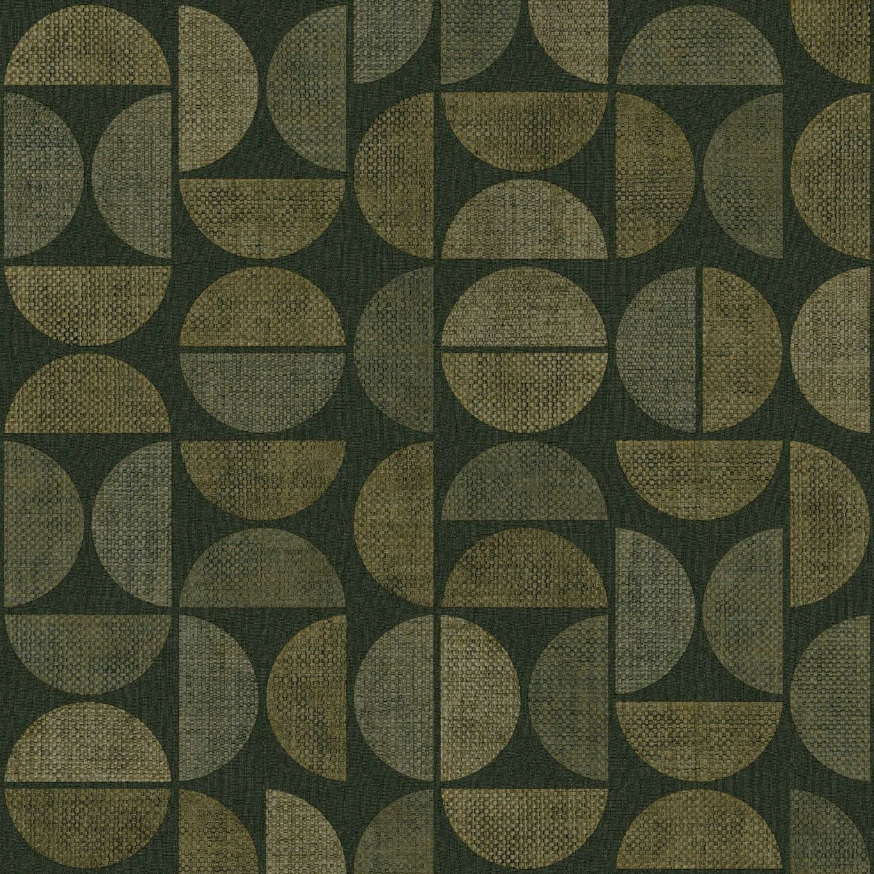 Tapeta so štruktúrou napodobňujúcou rafiový vzhľad s geometrickým vzorom DUALIS - VERT FORÊT zelená