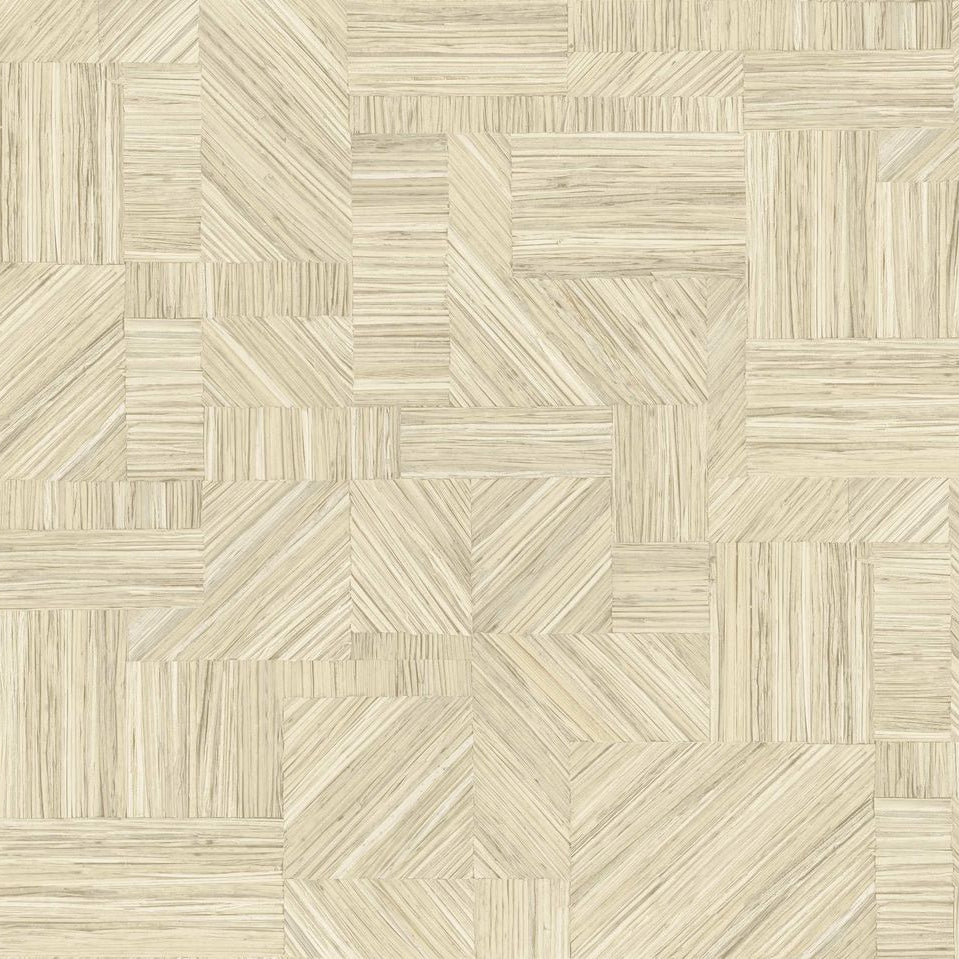 Štruktúrna geometrická tapeta napodobňujúca slamenný patchwork IMBRICATION - IVOIRE béžová