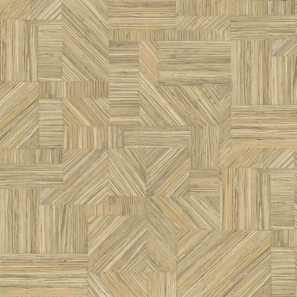 Štruktúrna geometrická tapeta napodobňujúca slamenný patchwork IMBRICATION - PAILLE tmavobéžová