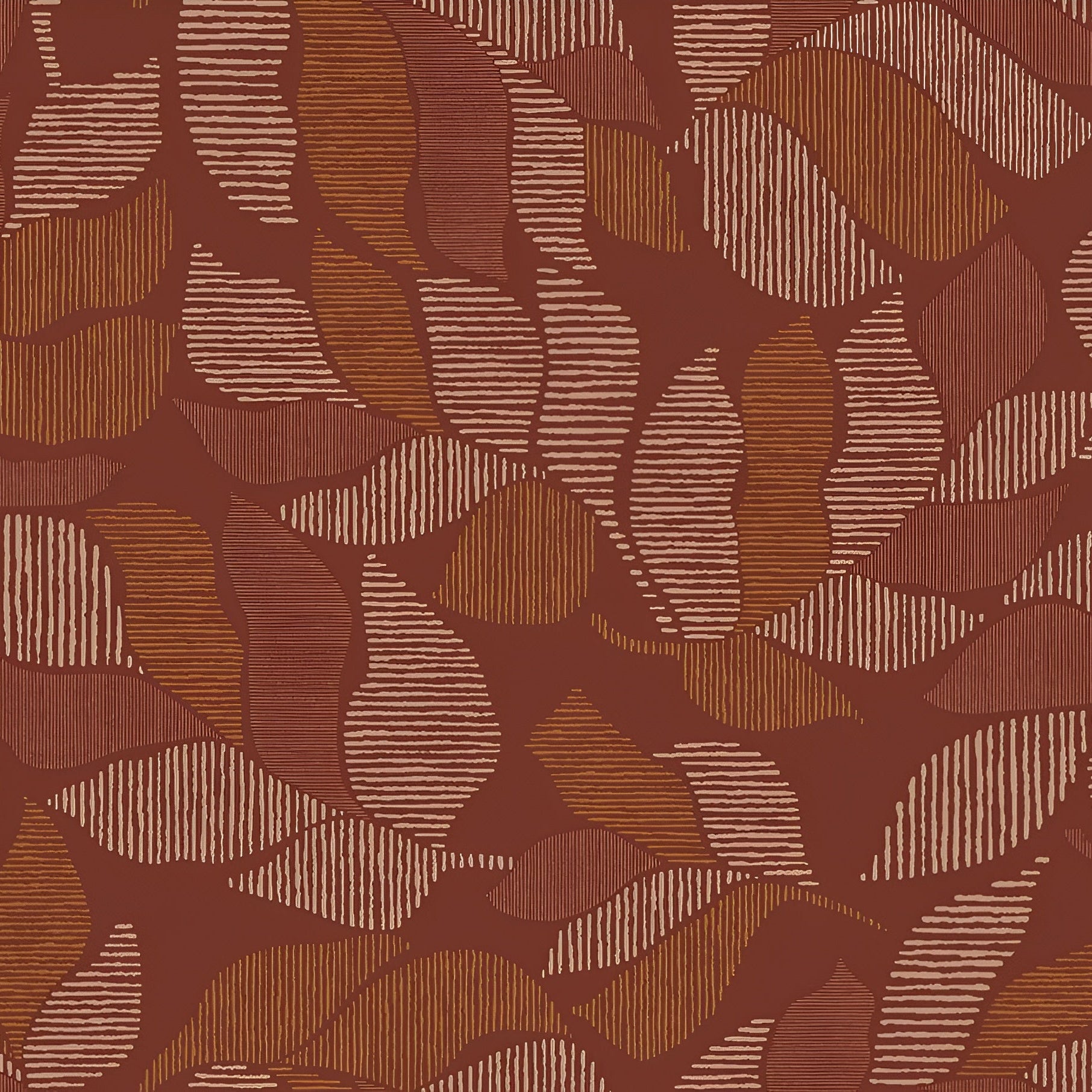 Tapeta s rastlinným motívom palmových listov s metalickým efektom LONTARA - TERRACOTTA/CUIVRÉ bordová s medeným odtieňom