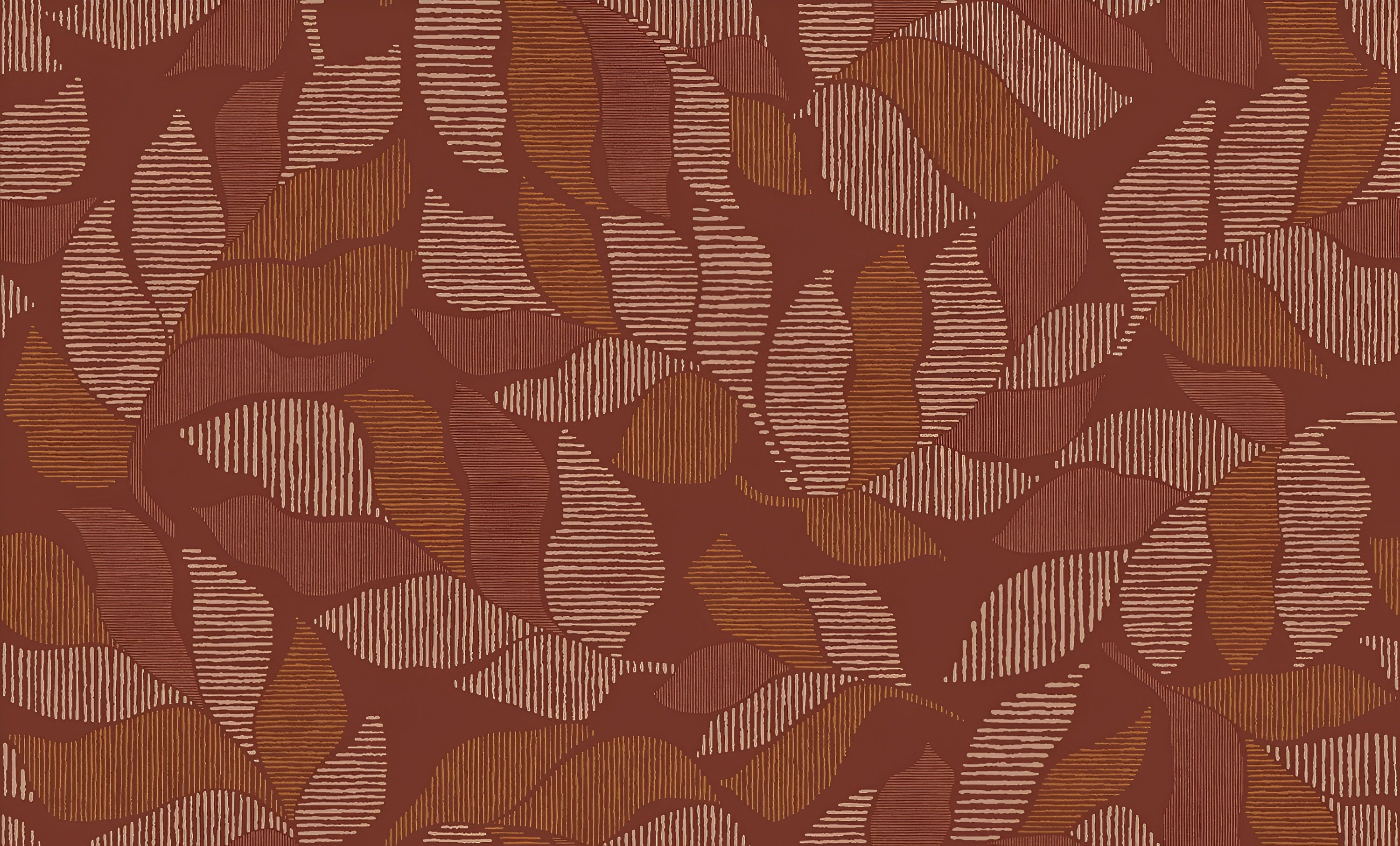 Tapeta s rastlinným motívom palmových listov s metalickým efektom LONTARA - TERRACOTTA/CUIVRÉ bordová s medeným odtieňom