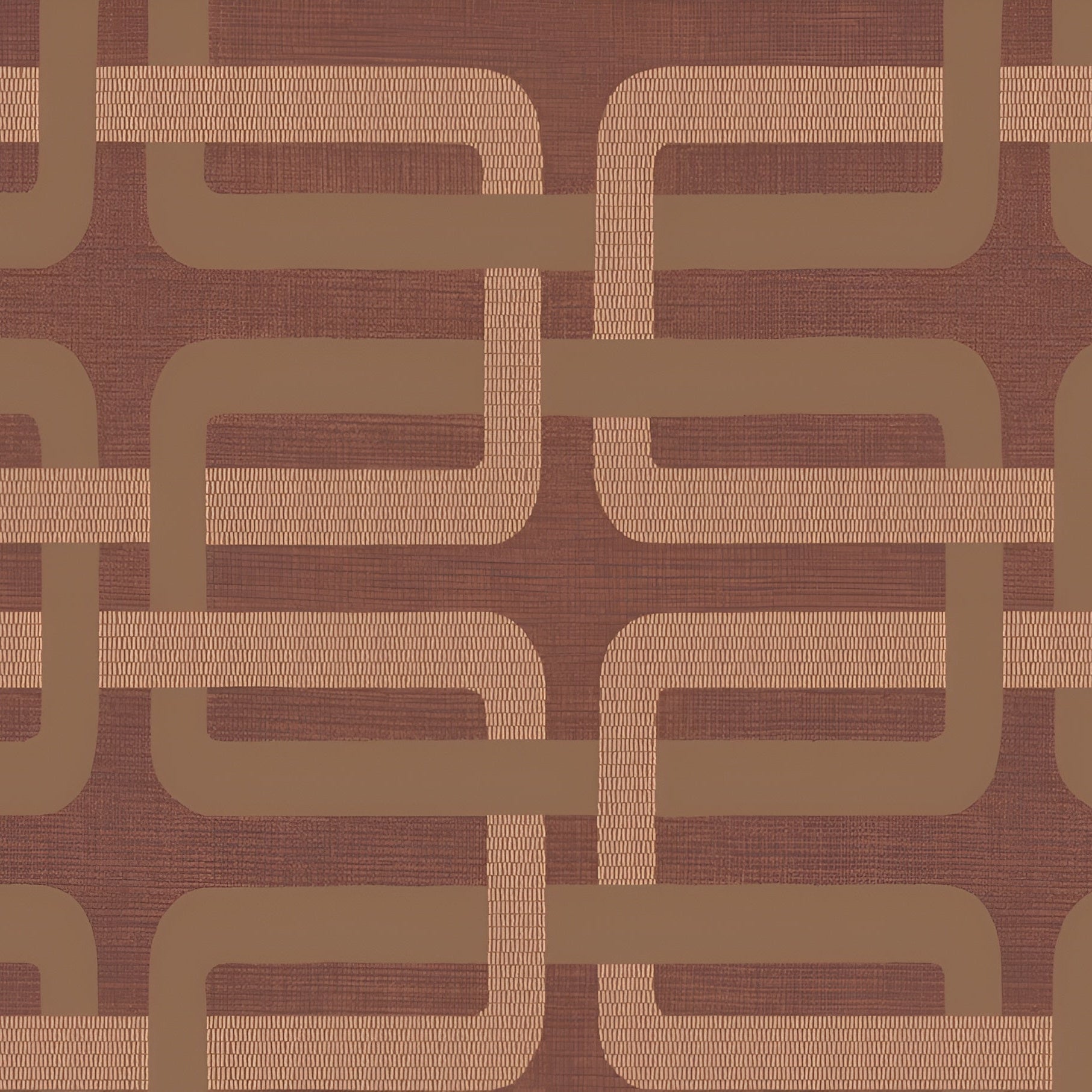 Structural wallpaper with geometric pattern MATJARA - TERRACOTTA/CUIVRÉ burgundy