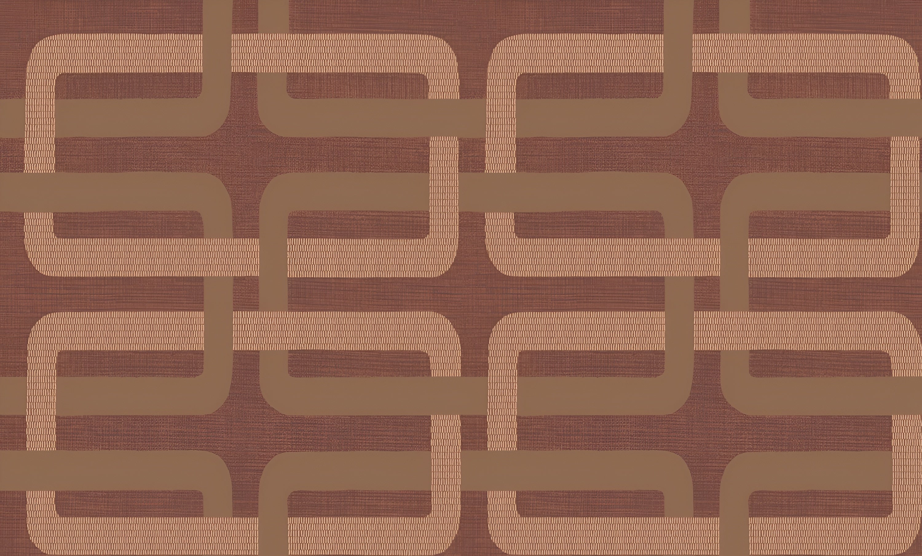 Structural wallpaper with geometric pattern MATJARA - TERRACOTTA/CUIVRÉ burgundy