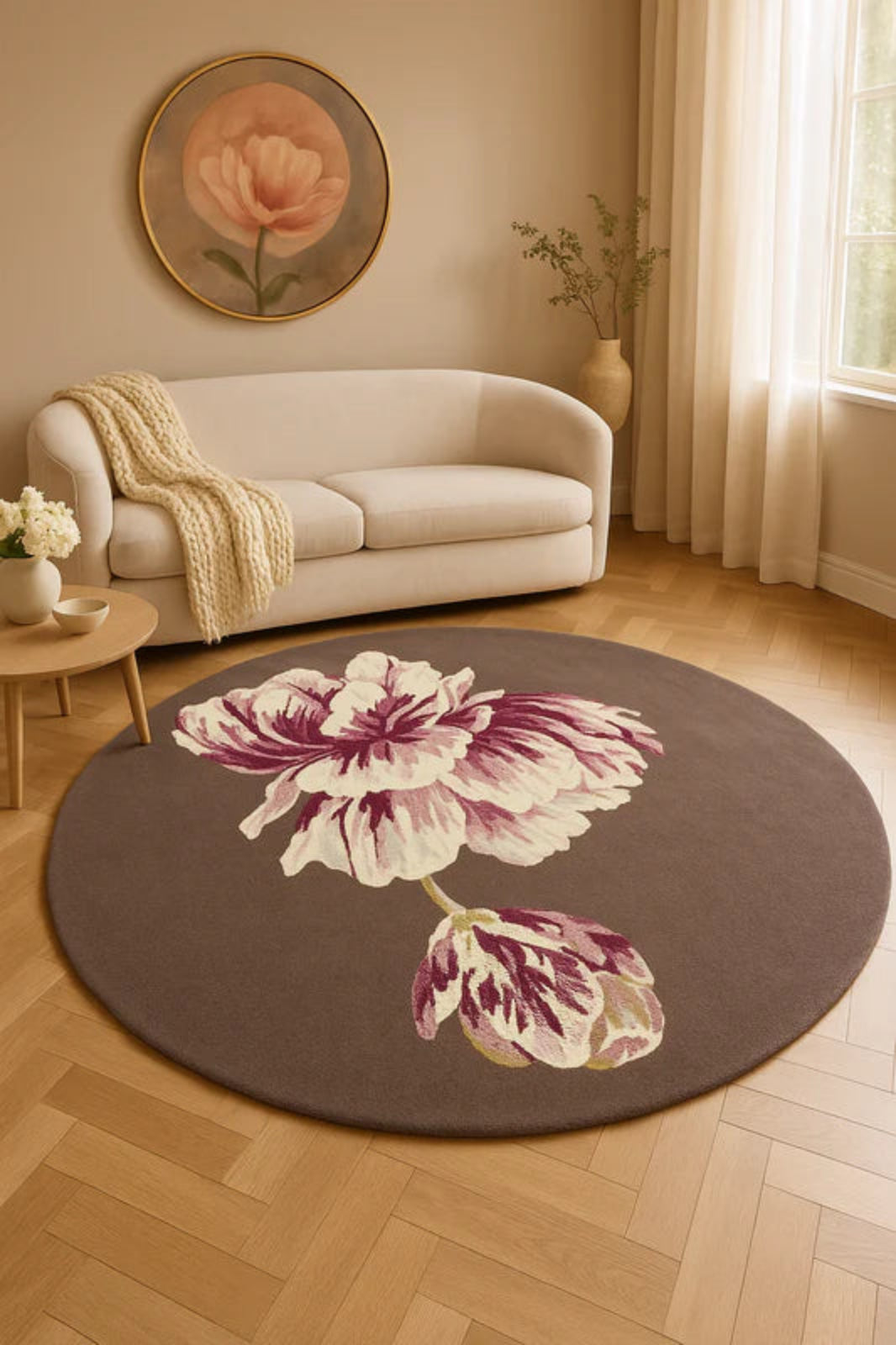 Kruhový koberec TRANQUILITY AUBERGINE hnedý