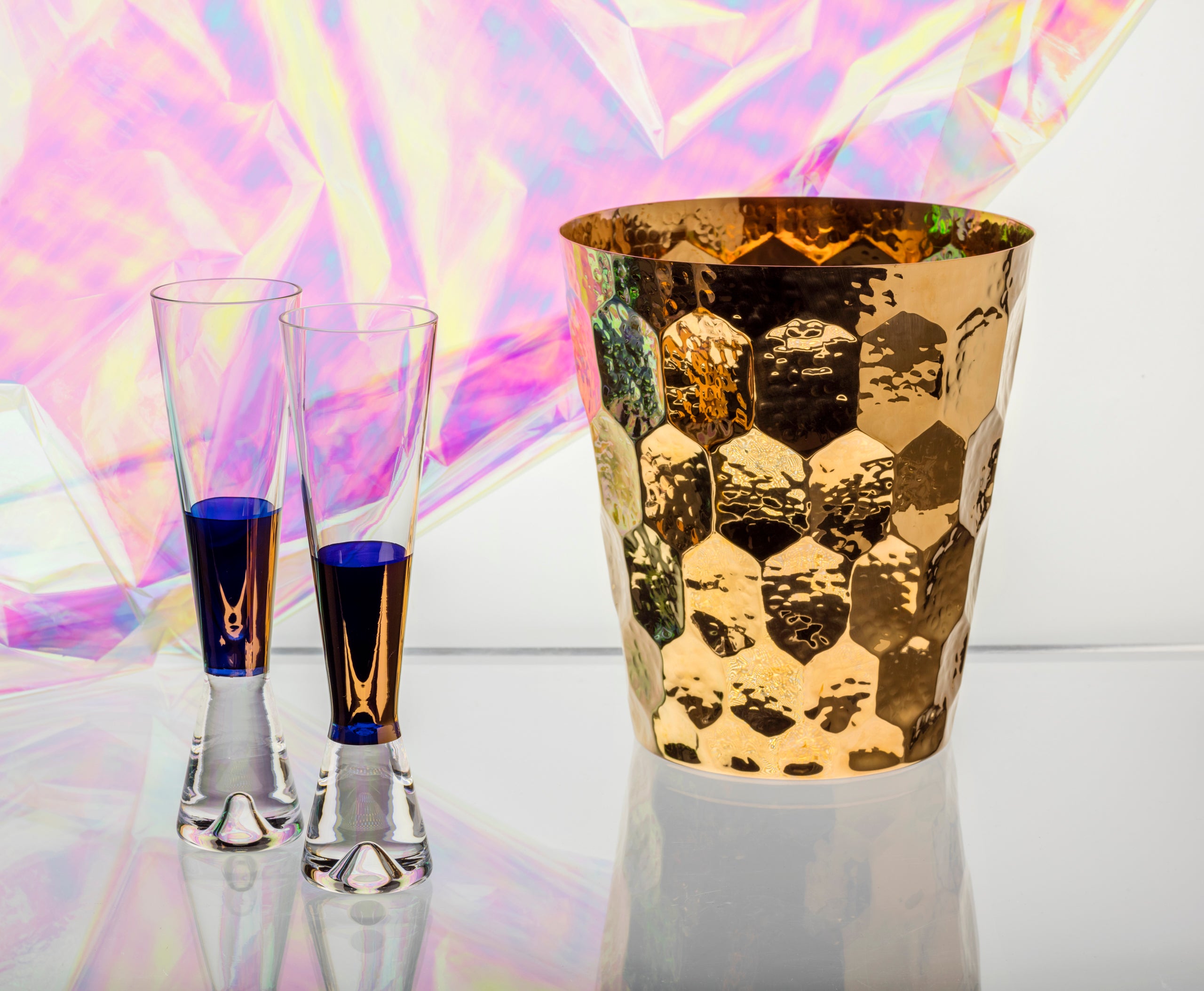 Súprava sklenených pohárov na šampanské TANK medená