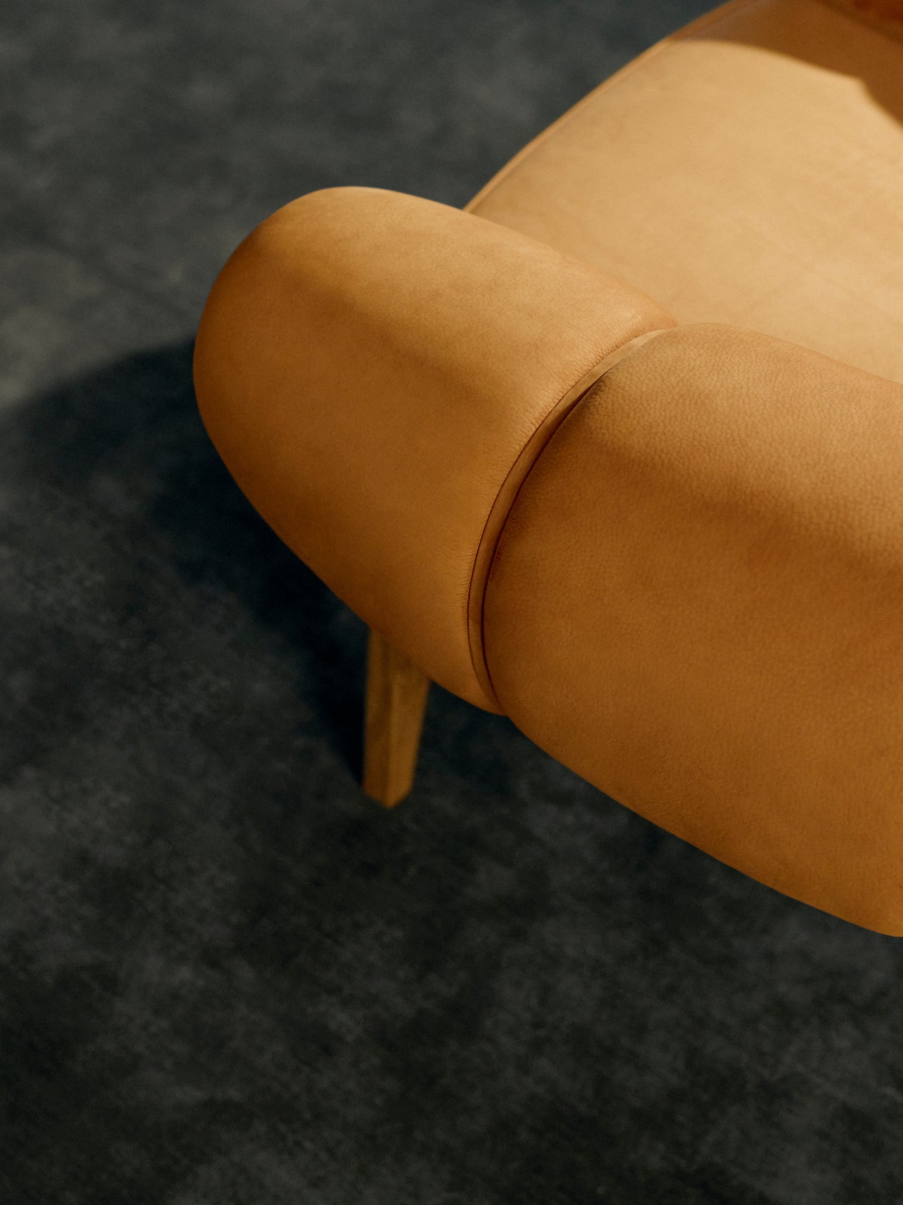 CROISSANT upholstered armchair with walnut base