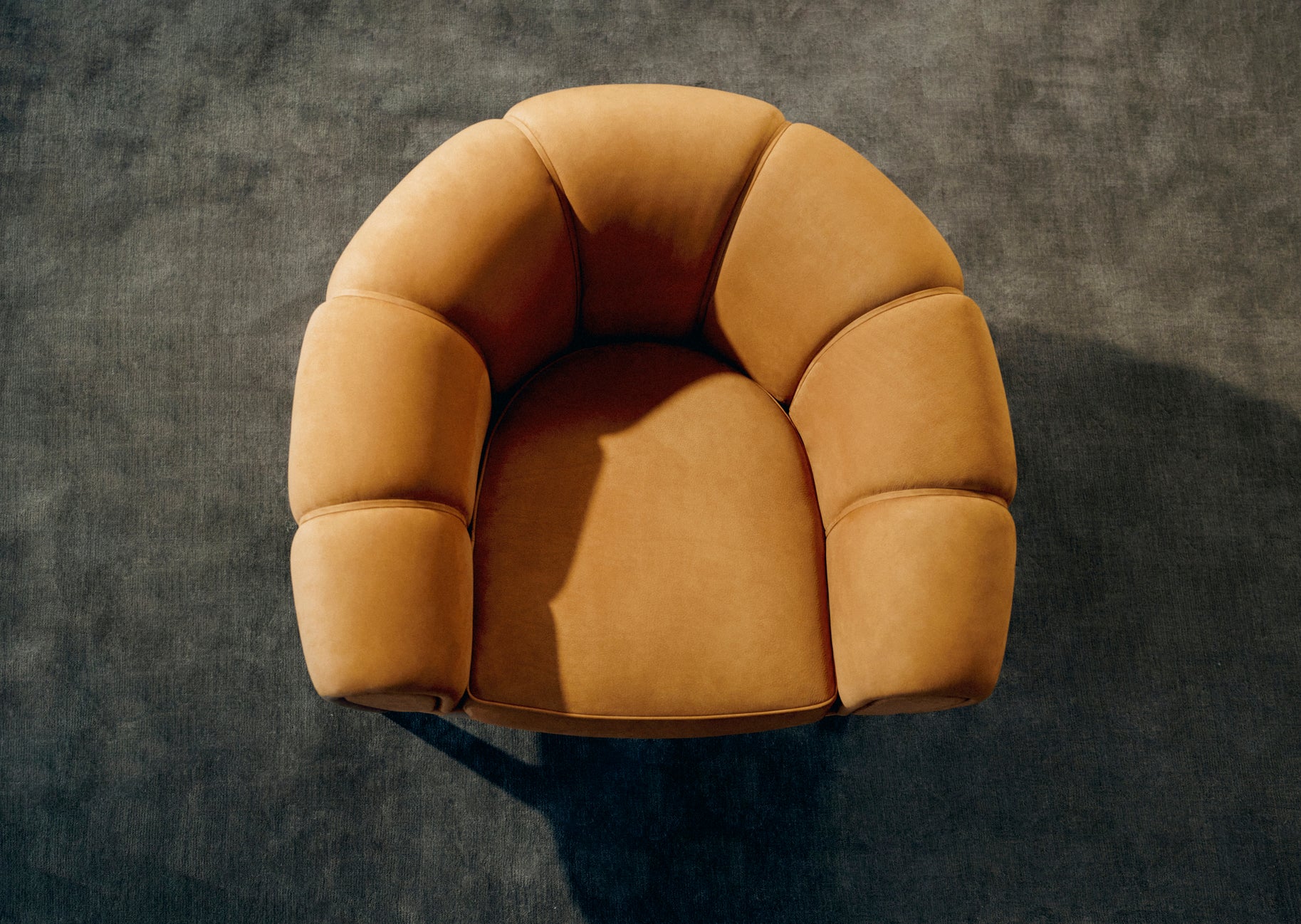 CROISSANT upholstered armchair with walnut base