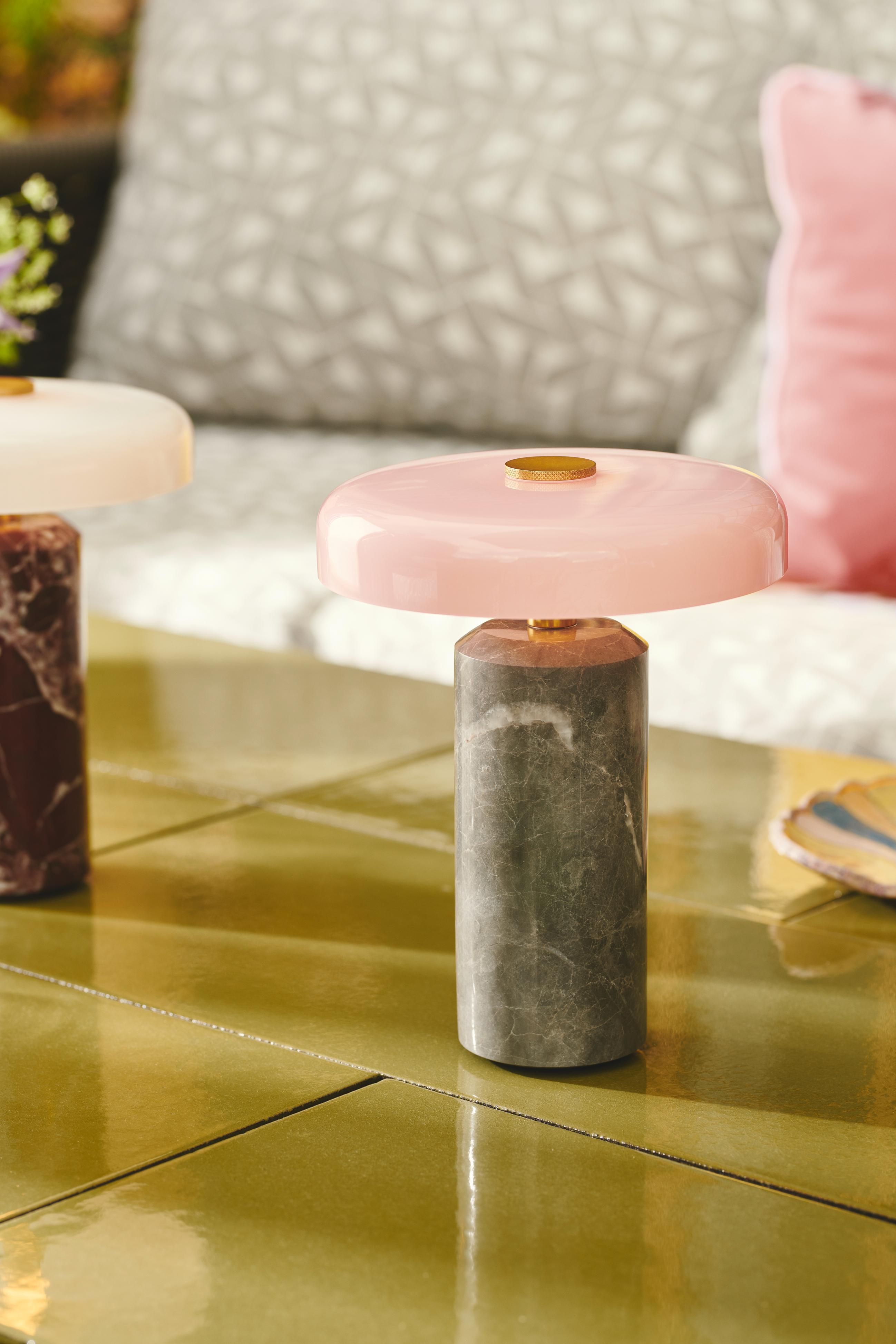 Portable lamp TRIP silver marble with pink glass