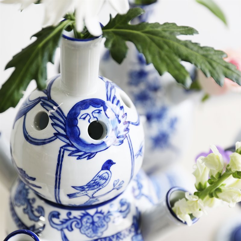 Váza ANOUK BIRD biela s modrou