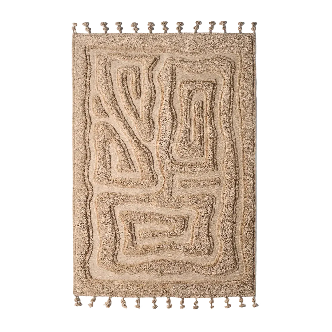 Vlněný koberec BEATEN TRACK béžový s třásněmi