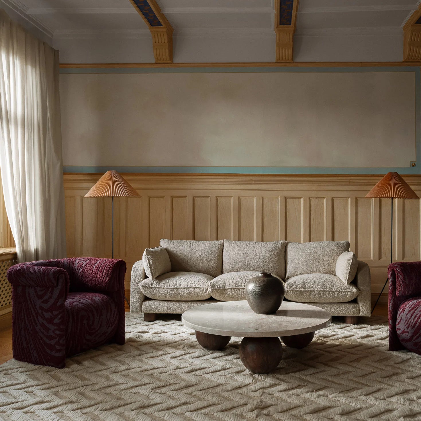 DECADENT burgundy boucle armchair