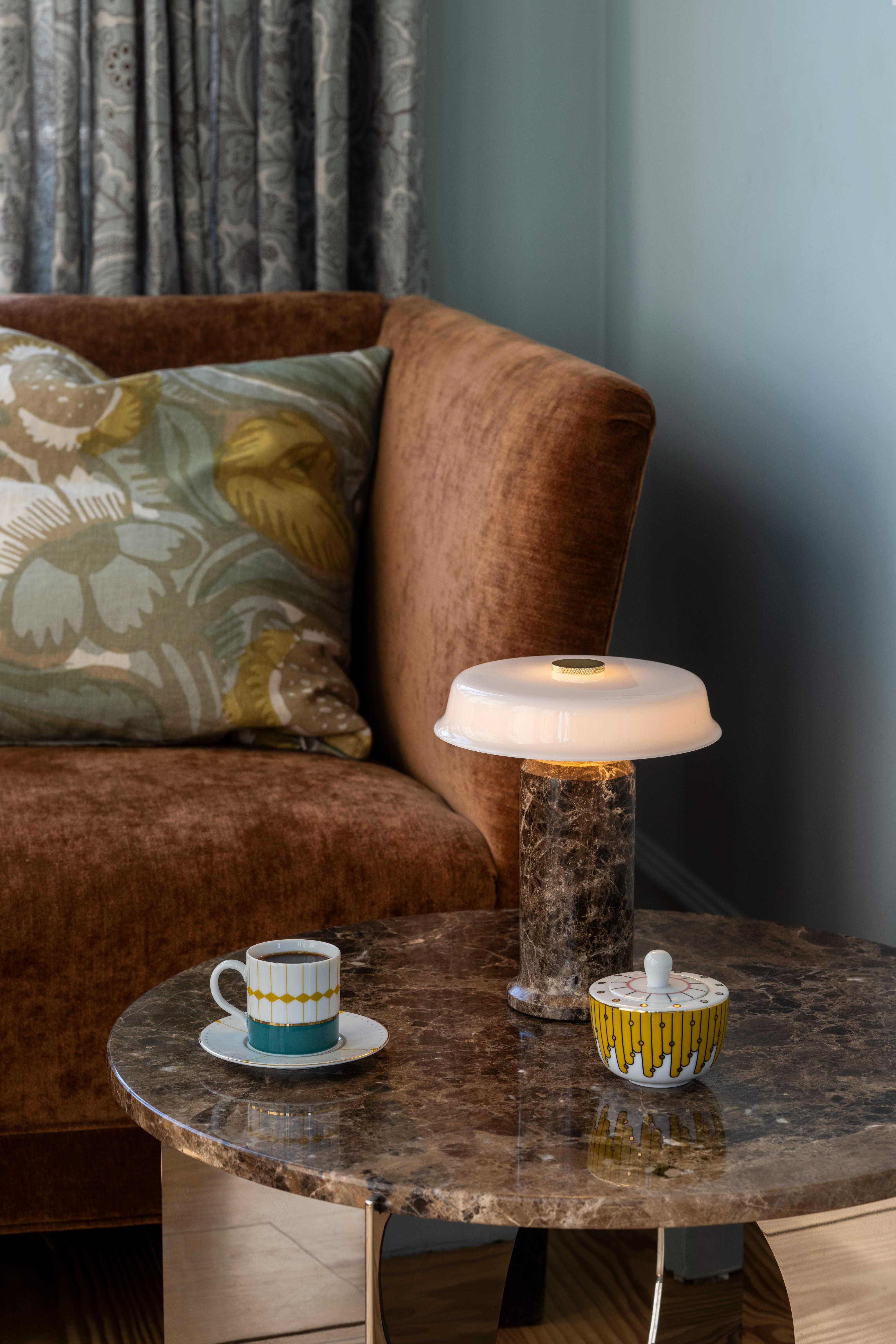 Portable lamp TRIP NO. 2 brown marble with milky white glass