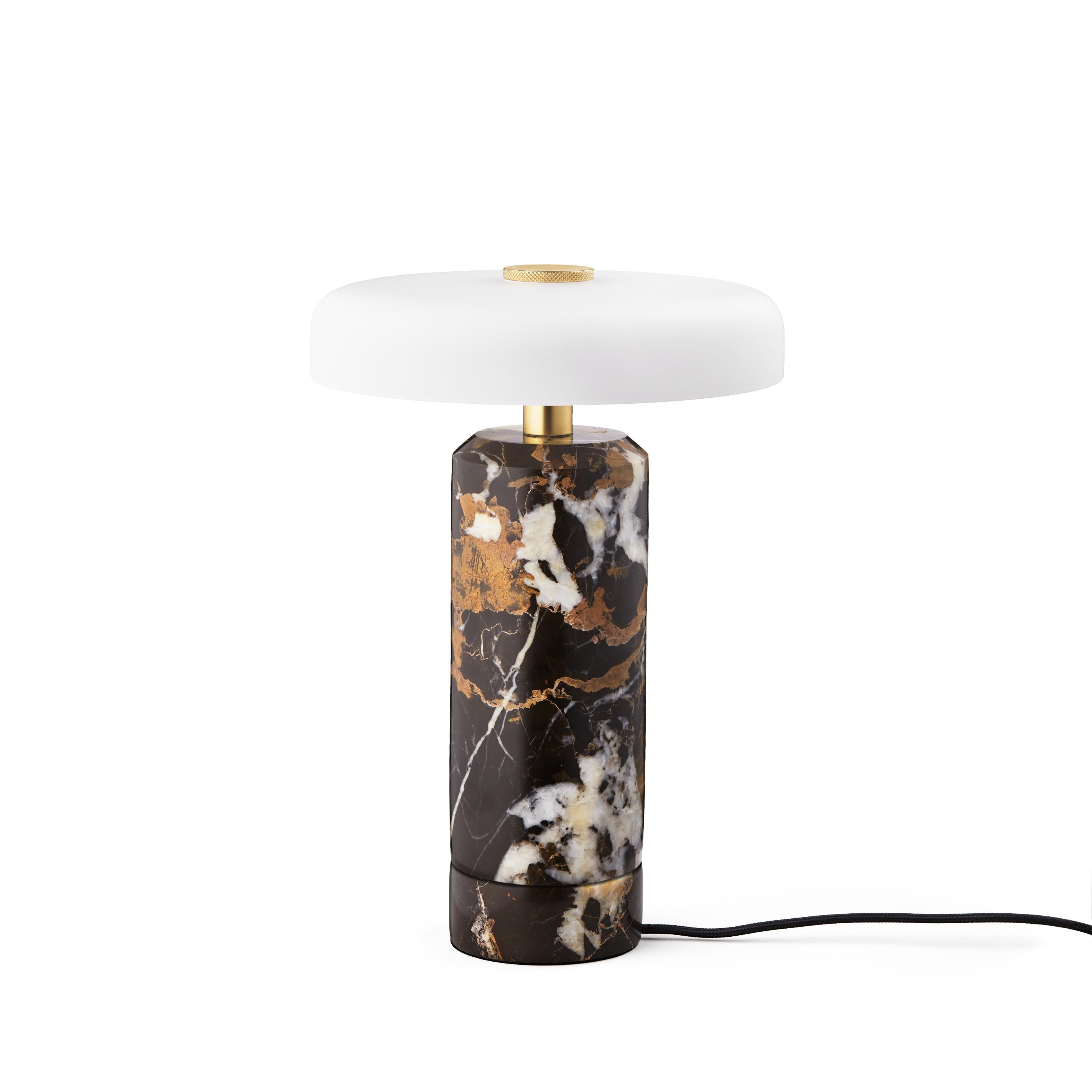 Portable lamp TRIP black-brown marble with milky white glass
