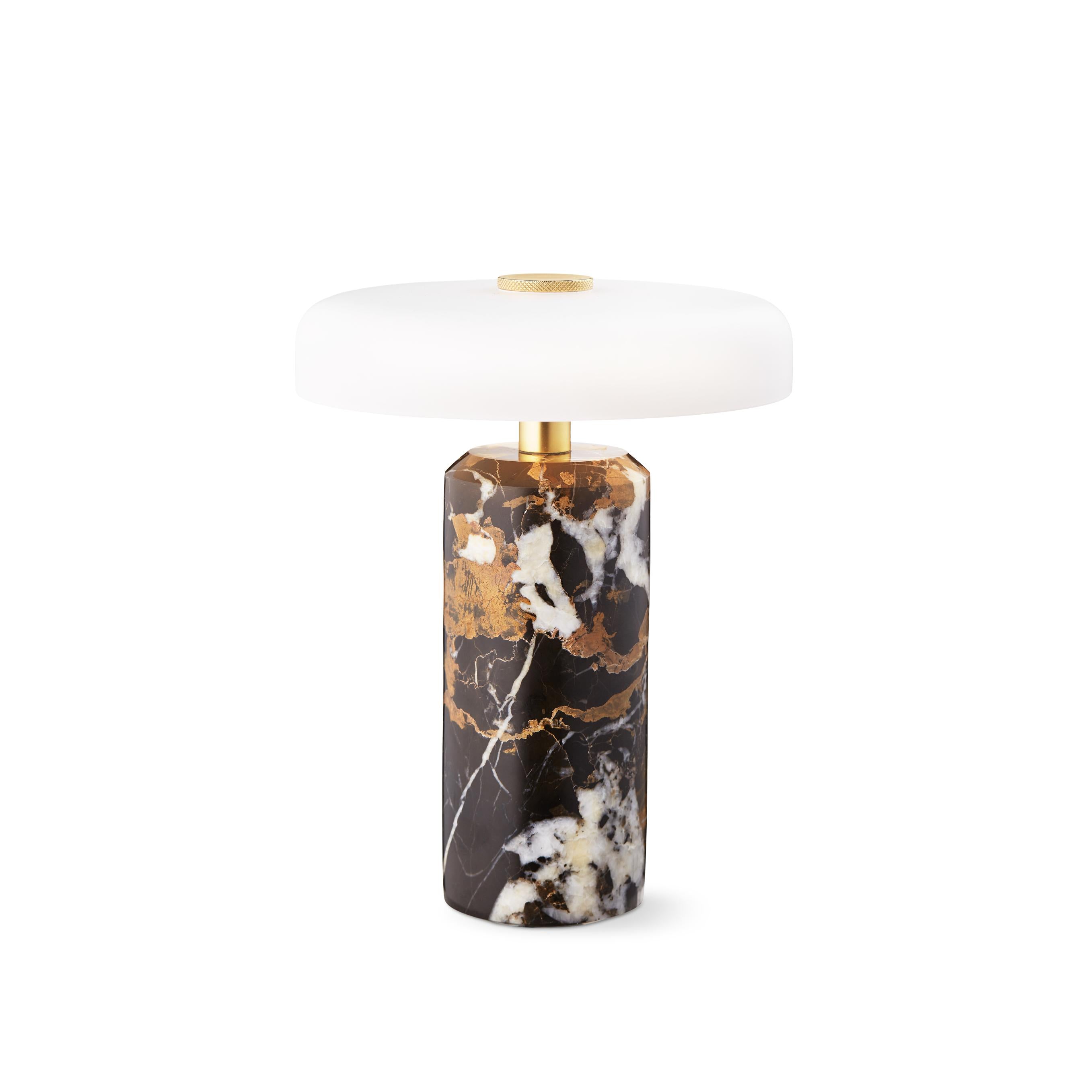 Portable lamp TRIP black-brown marble with milky white glass
