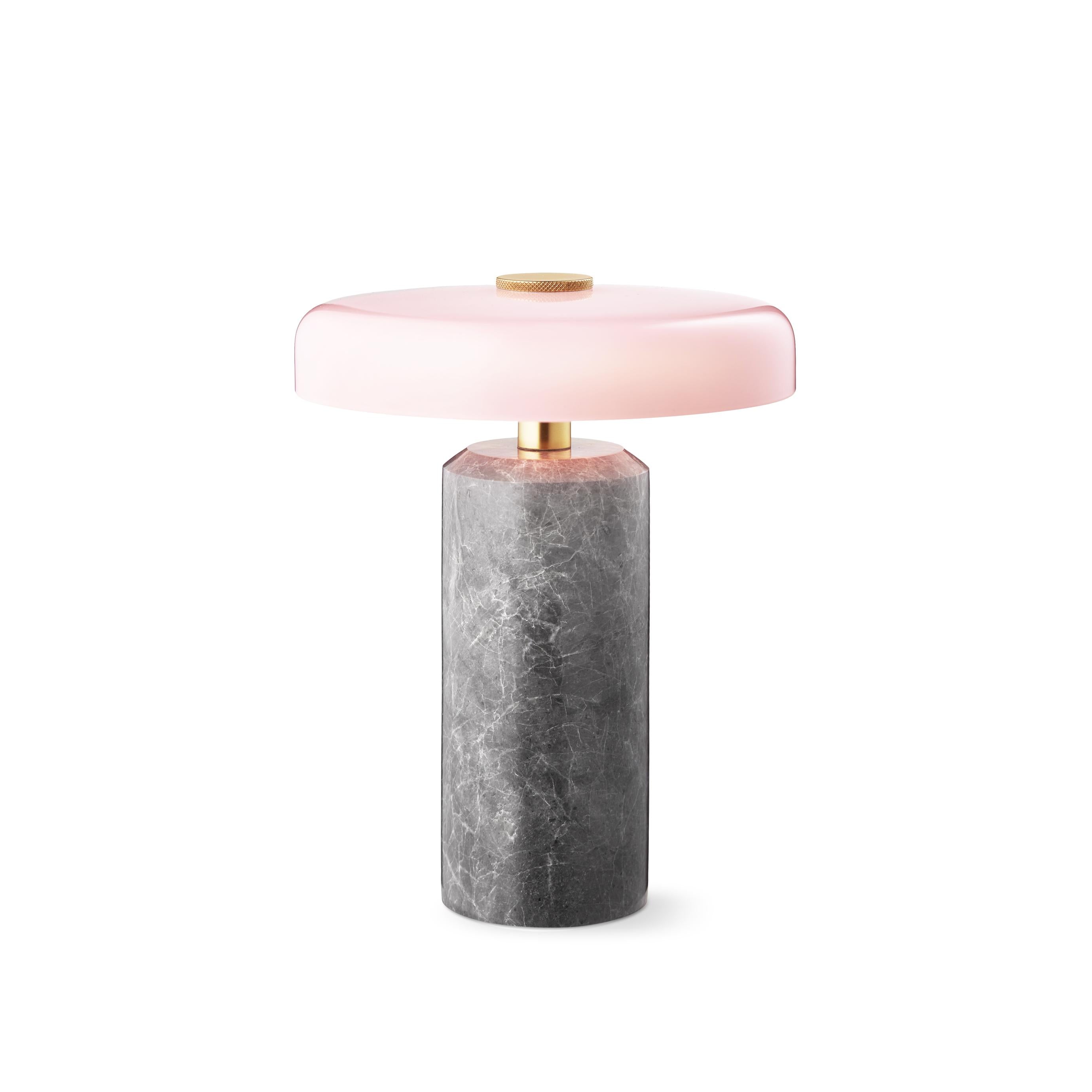Portable lamp TRIP silver marble with pink glass