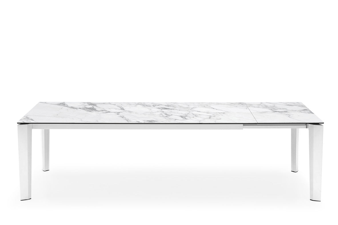 Rozkladací stôl DELTA s bielou doskou a bielym podstavcom