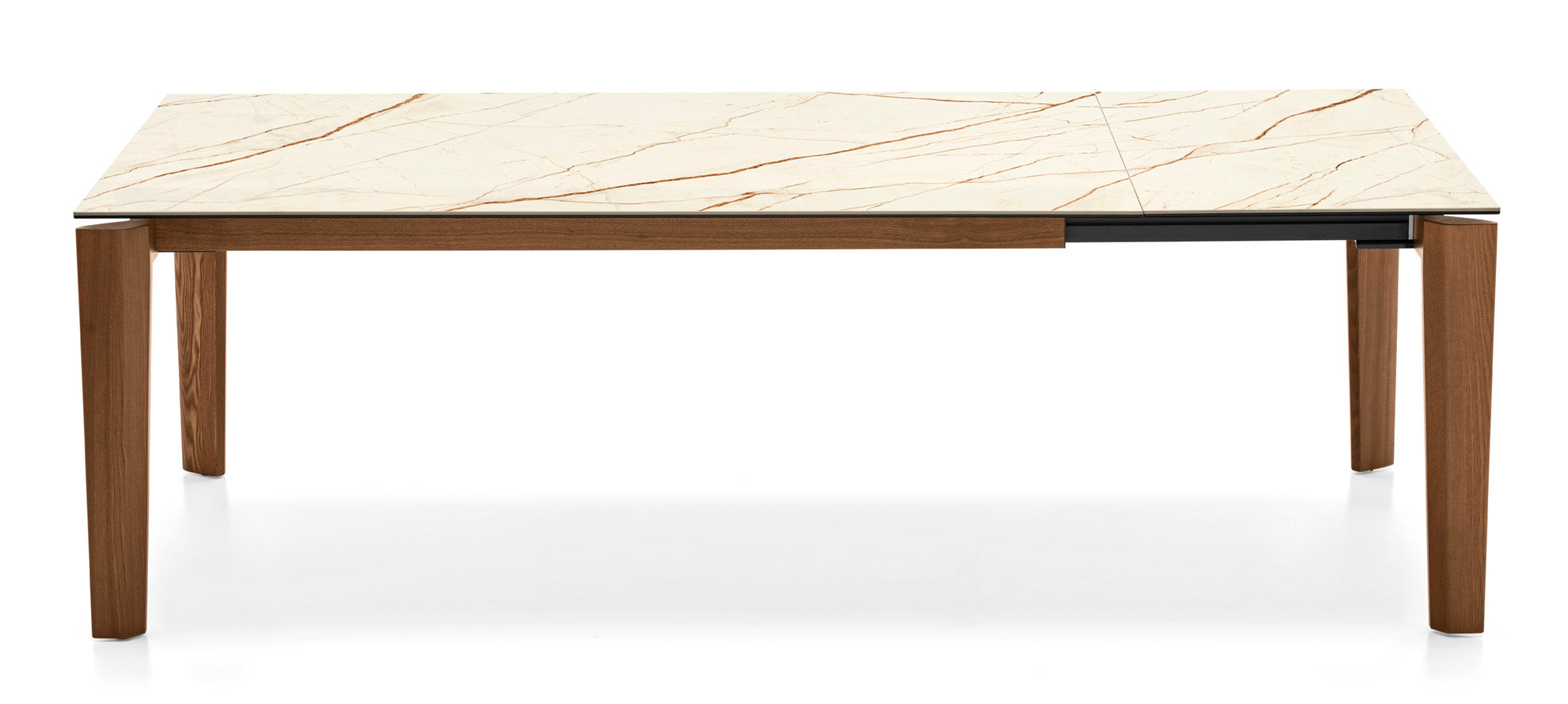 Extendable table DOGMA with beige top and walnut wooden base