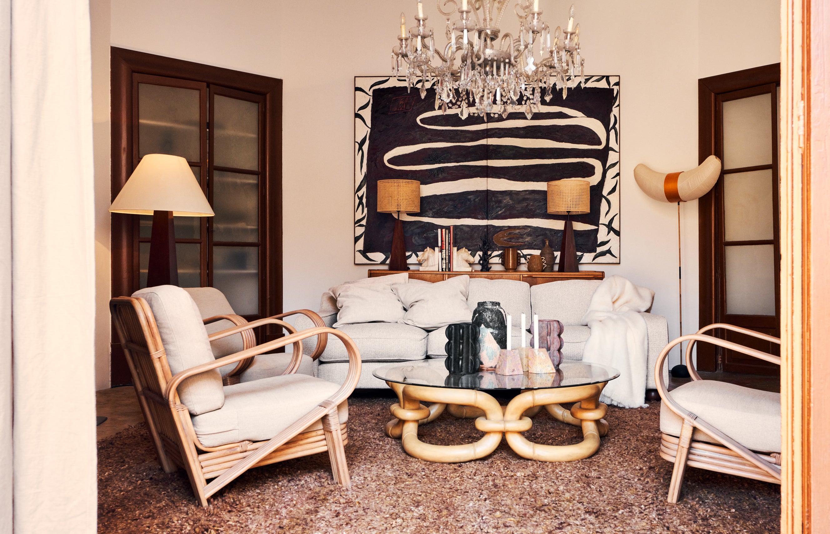 Fotel BAMBOO béžový s moreným bambusom