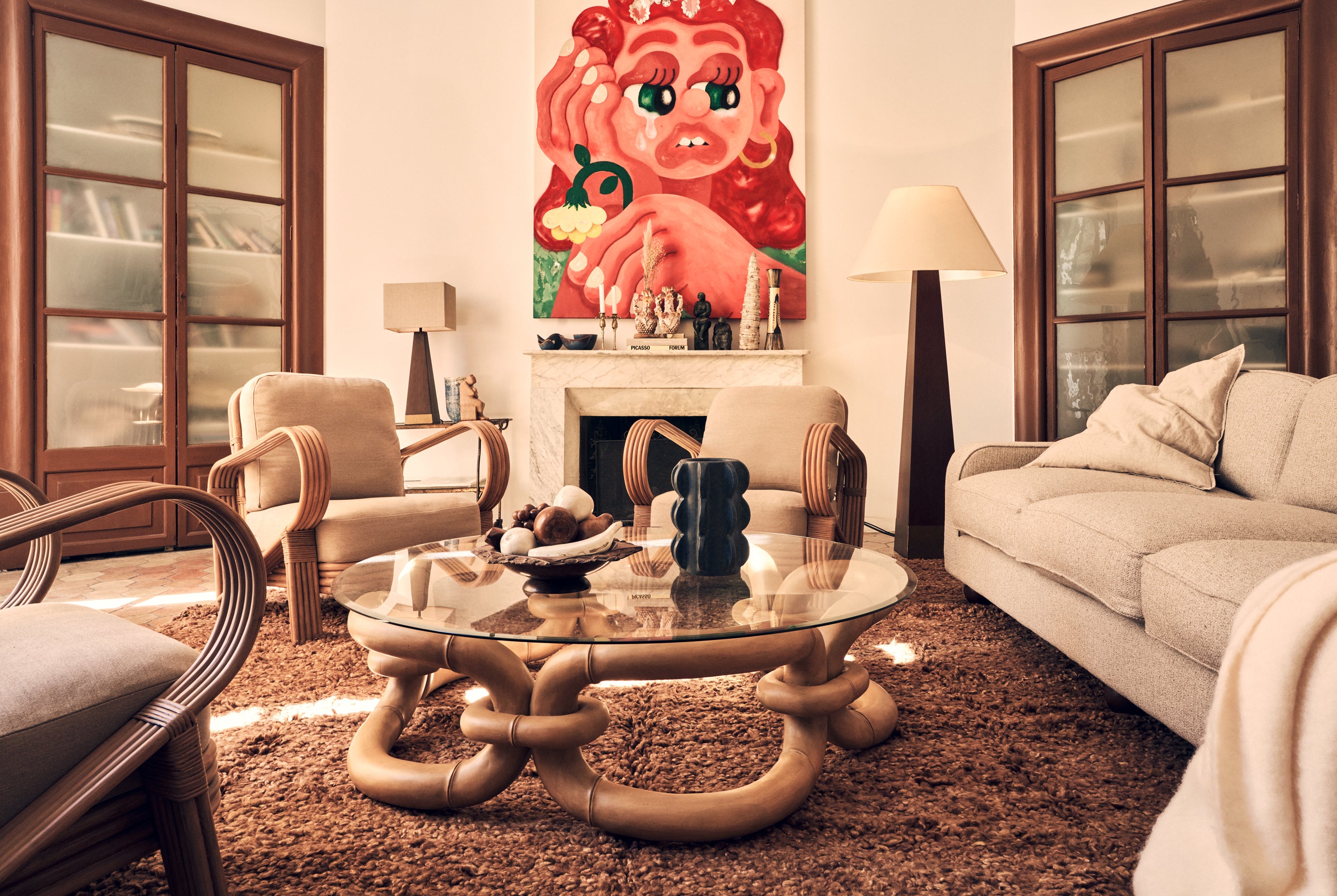 Fotel BAMBOO béžový s moreným bambusom