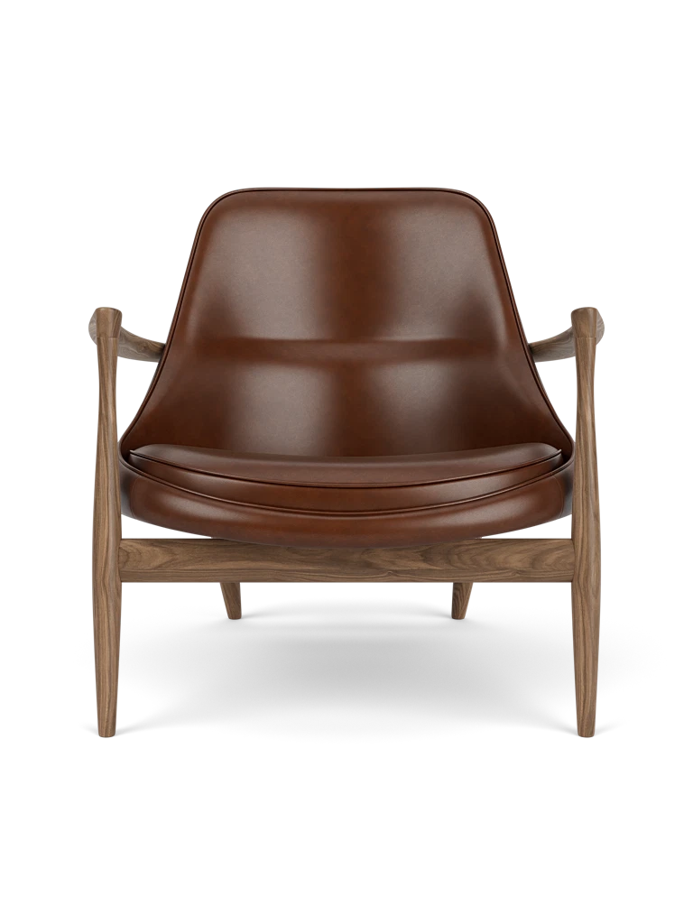 ELIZABETH armchair brown leather with walnut base